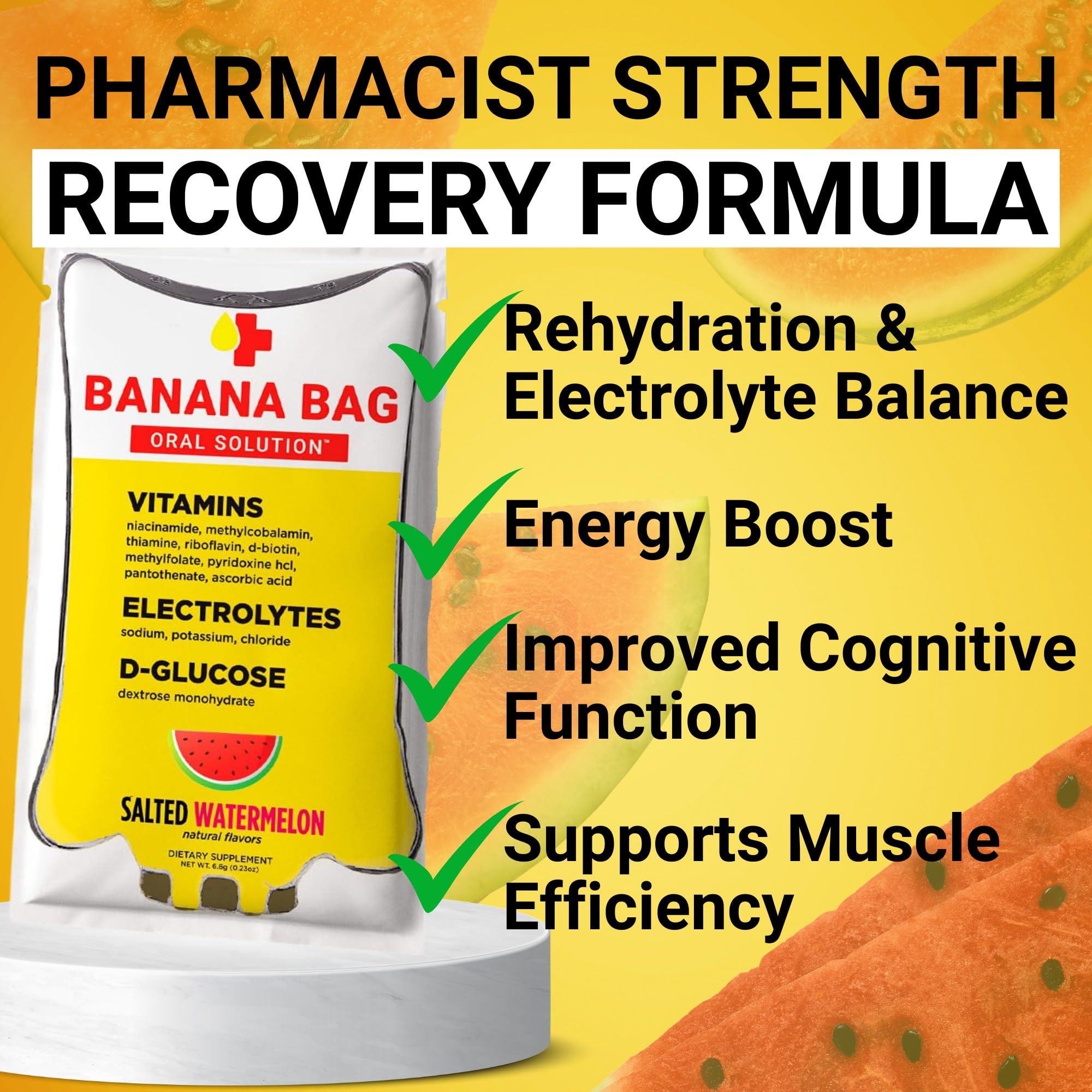Banana Bag Oral Solution Banana Bag Oral Solution Packets Salted Watermelon 5pk | A Refreshing Blend of Electrolytes, Vitamin C, and B-Complex for Hydration and Energy. Convenient, Easy-to-Mix, and Perfect for Daily Use.