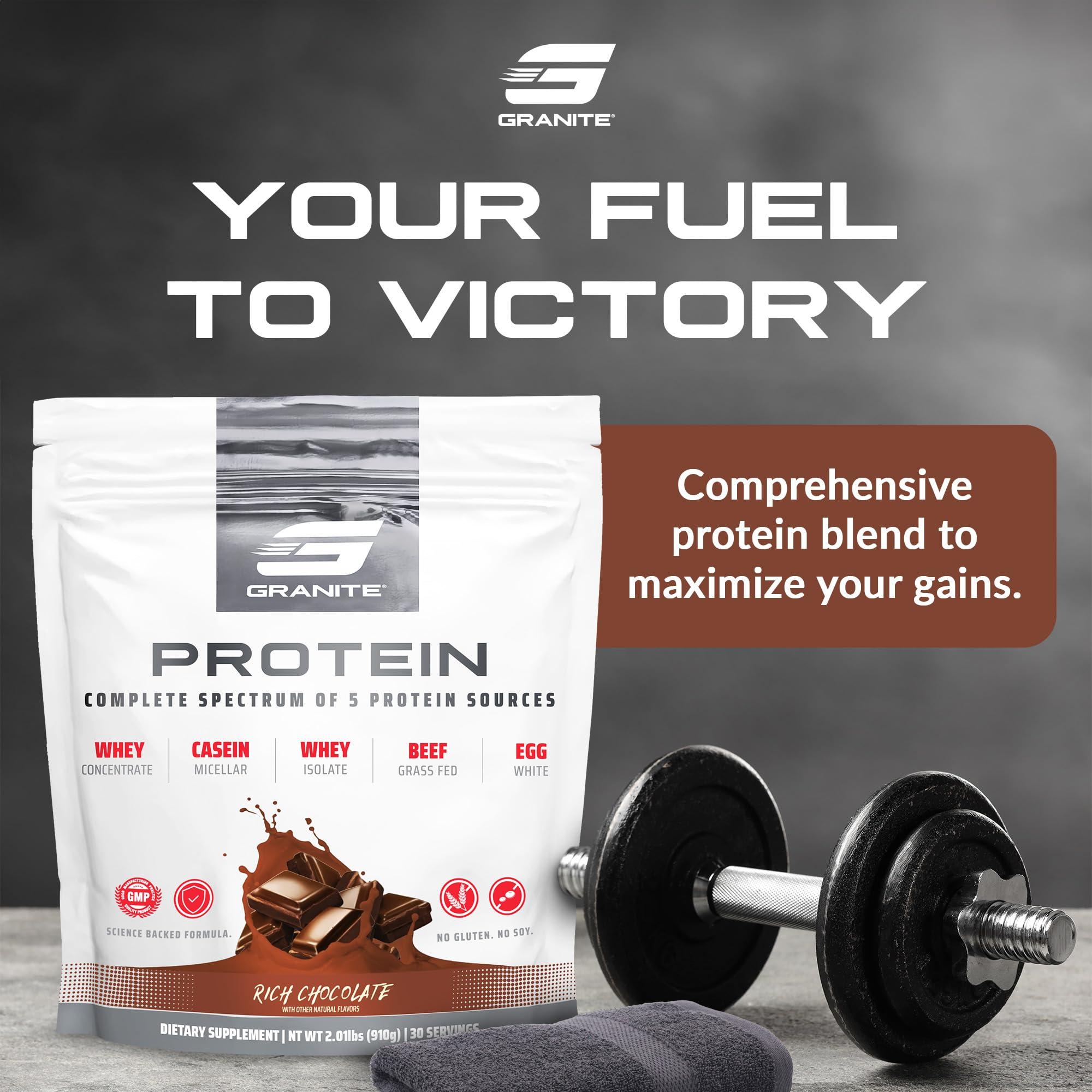 Granite Supplements Granite Protein Powder Whey Isolate & Concentrate, Chocolate Flavor, Casein for Muscle Building & Workout Recovery with 23g Protein from 5 Sources (30 Servings)
