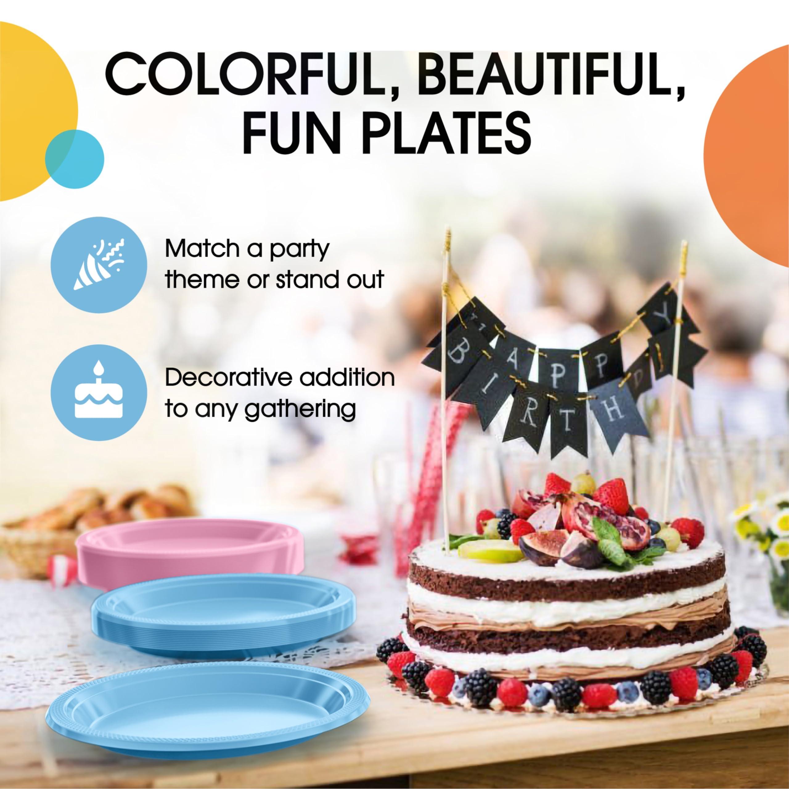 Exquisite Exquisite 9 & 7 Inch. Dinner Plate Combo 100 Pack Light Blue & Pink Plastic Plates Disposable, 50-7 Inch Dessert Plates & 50-9 Inch Dinner Plates Light Blue & Pink Plate Set Plastic Plates For Party