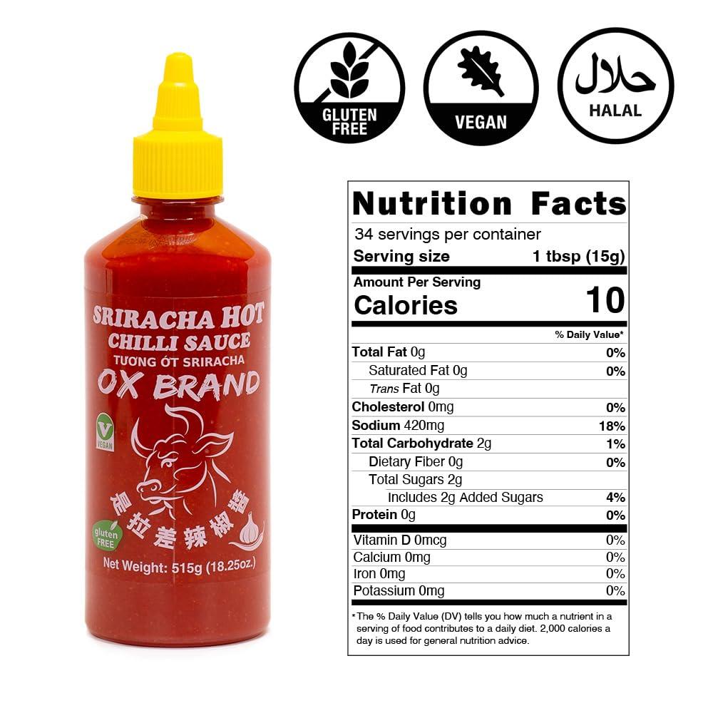 MISHIMA [MISHIMA] OX Brand Sriracha Hot Chili Sauce | Authentic Thai Flavor | Gluten-Free | Vegan | Halal-Certified | Spicy Culinary Delight (18.25oz x 1 Bottle)