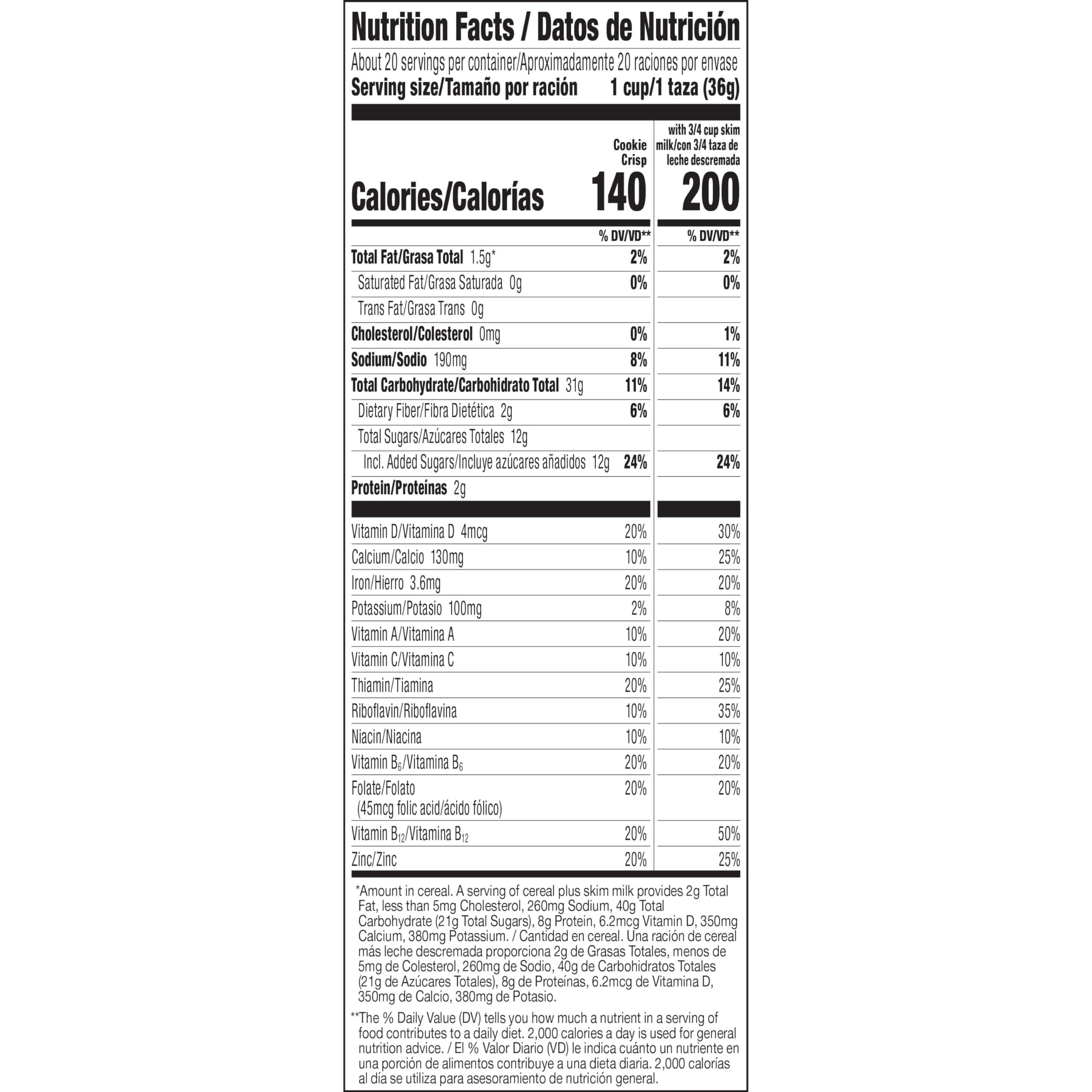 Cookie Crisp Cookie Crisp Breakfast Cereal, Chocolate Chip Cookie Taste, Made With Whole Grain, Giant Size, 26.3 oz (Pack of 2)