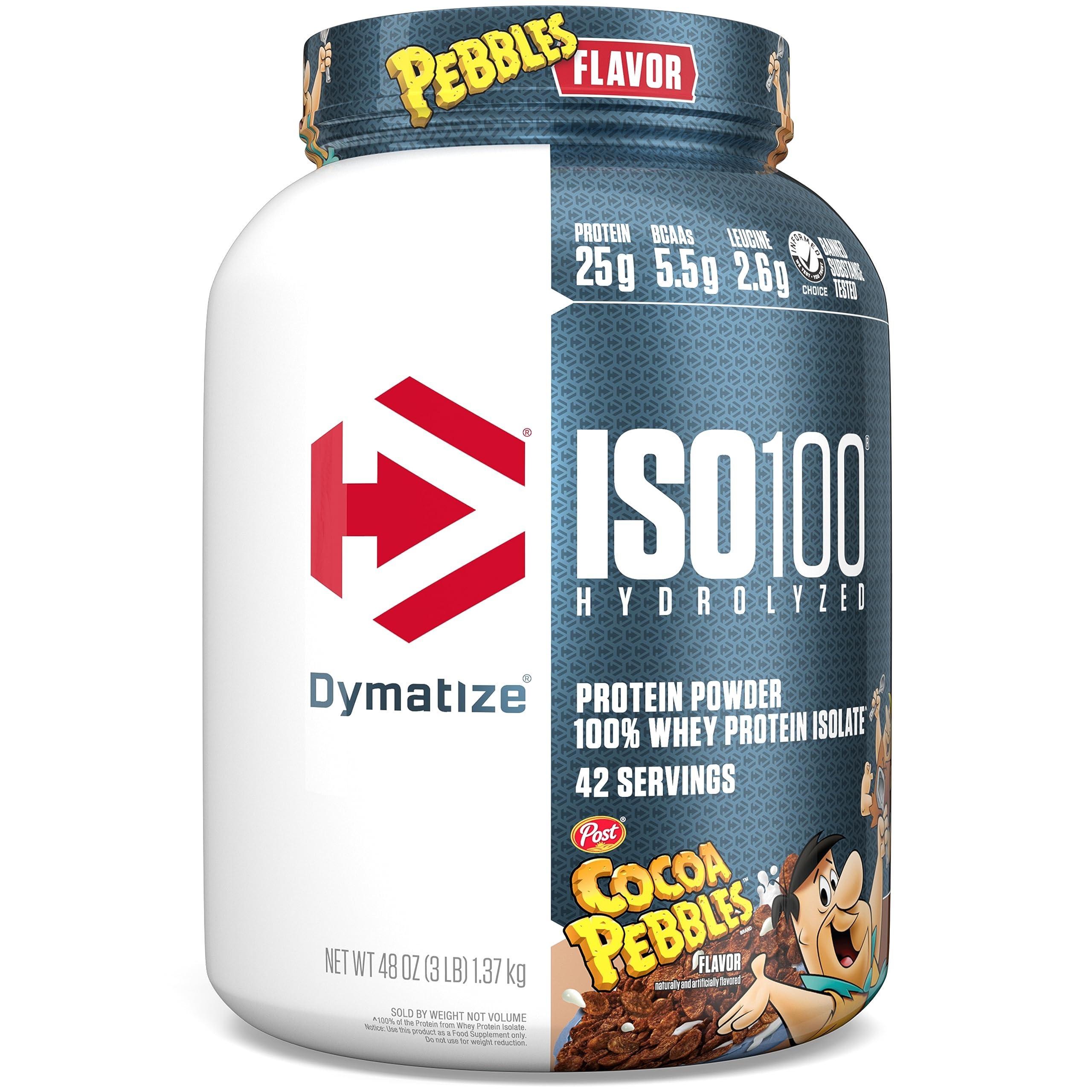Dymatize Dymatize ISO100 Hydrolyzed Protein Powder, 100% Whey Isolate , 25g of Protein, 5.5g BCAAs, Gluten Free, Fast Absorbing, Easy Digesting, Cocoa Pebbles, 3 Pound