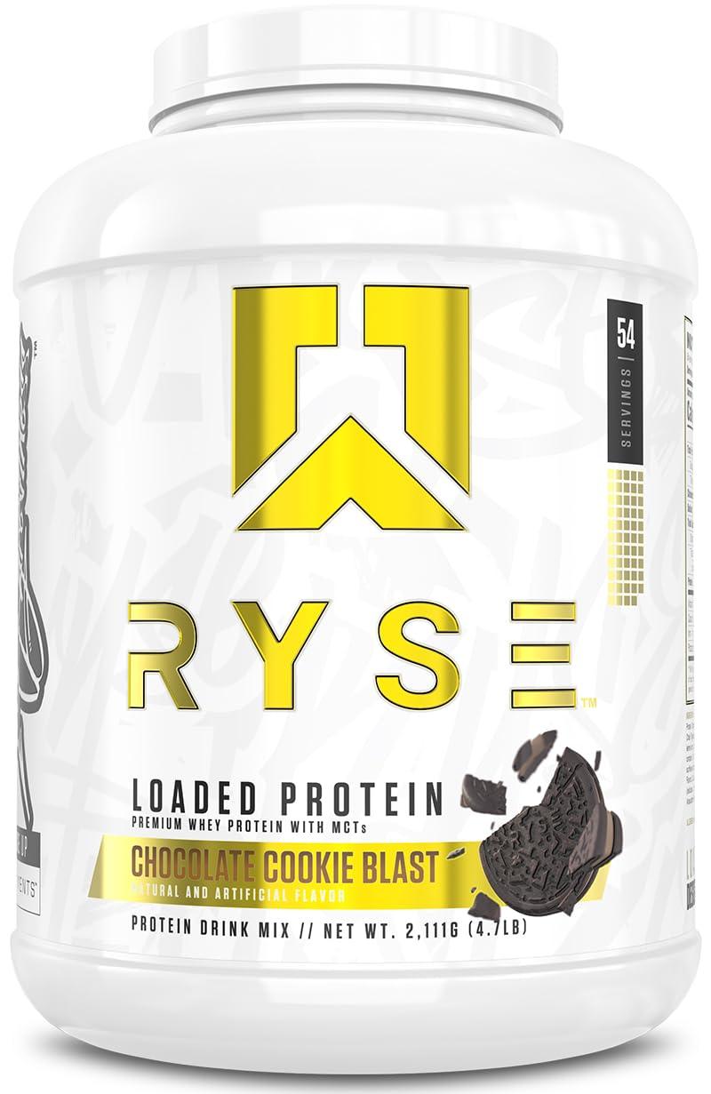 RYSE Up Supplements Ryse Loaded Protein Powder | 25g Whey Protein Isolate & Concentrate | with Prebiotic Fiber & MCTs | Low Carbs & Low Sugar | 54 Servings (Chocolate Cookie Blast)