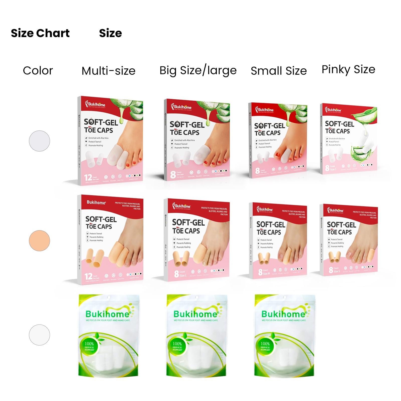 Bukihome Bukihome Gel Big Toe Caps and Protectors - 8 Pack Silicone Toe Protectors with Aloe Vera Extract - Toe Sleeves Cushions for Women & Men - Protect Corns, Blister - Large