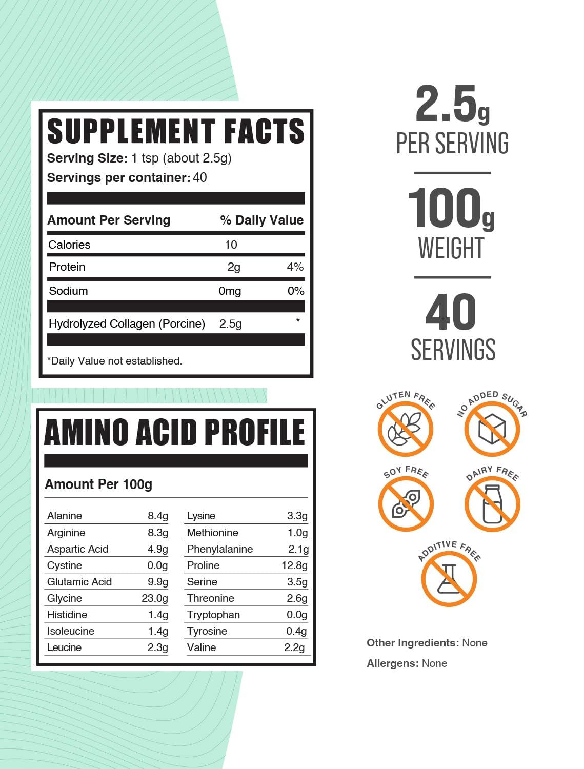 BULKSUPPLEMENTS.COM BulkSupplements.com Porcine Collagen Powder - Hydrolyzed Collagen Powder, Collagen Supplement, Collagen Protein Powder - Gluten Free, 2500mg per Serving, 100g (3.5 oz) (Pack of 1)