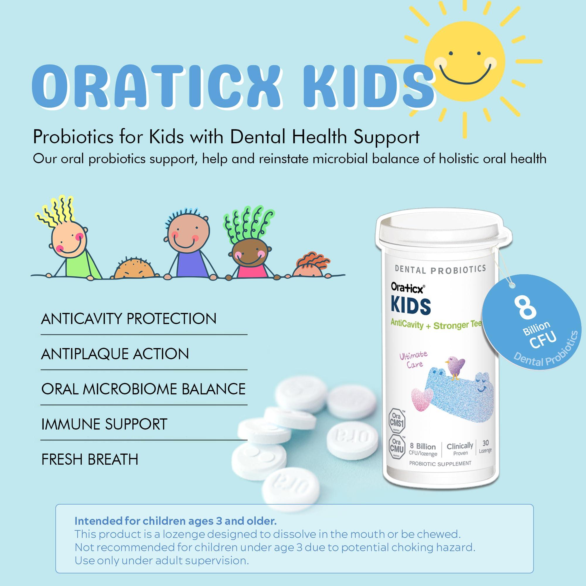 OraTicx OraTicx Kids Dental Probiotics for Anti-Cavity + Healthy Teeth and Gums, 8 Billion CFU Probiotics for Oral Health, Sugar Free Yogurt Flavor 1-Pack
