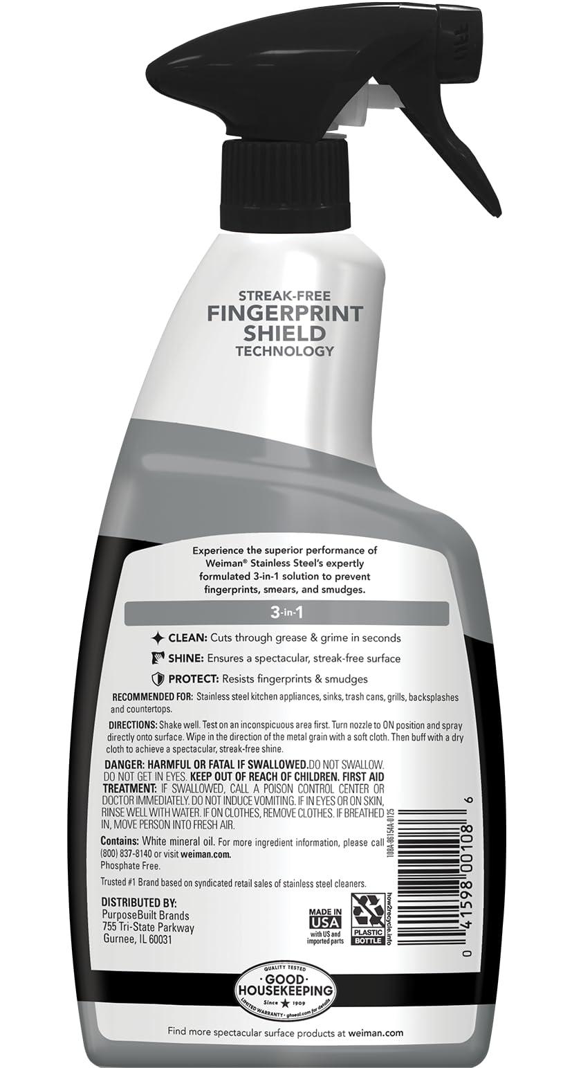 Weiman Weiman Stainless Steel Cleaner and Polish - 2 Pack Bundle With Microfiber Cloth - Protects Appliances from Fingerprints and Leaves a Streak-Free Shine for Refrigerator Dishwasher Oven Grill etc