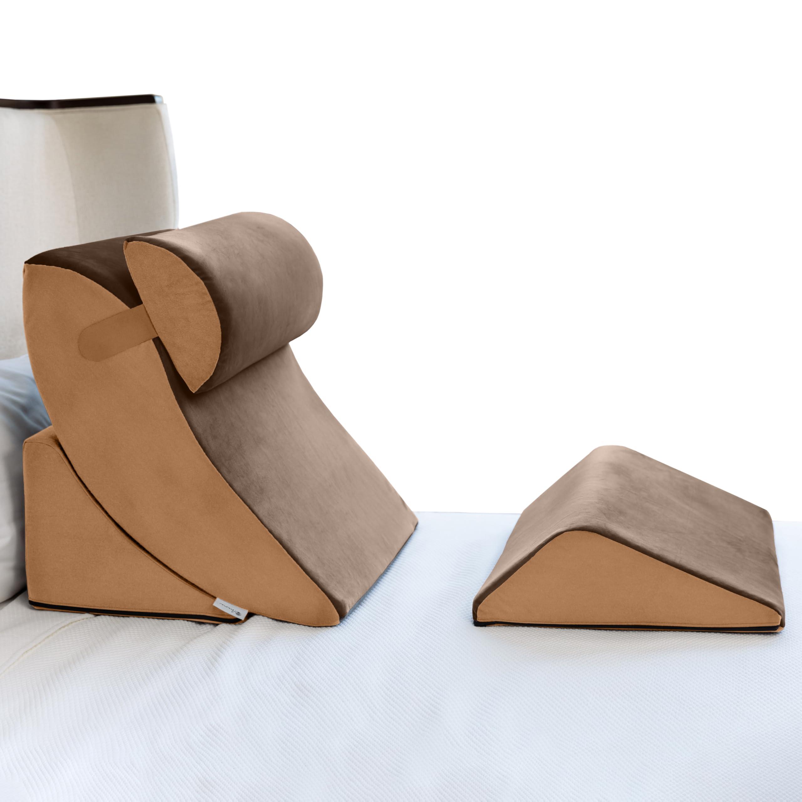 Avana Avana Kind Bed Orthopedic Support Wedge Pillow Comfort System for Post-Surgery, Heartburn, Snoring, Acid Reflux & GERD, 4-Piece-Set, Mocha/Camel