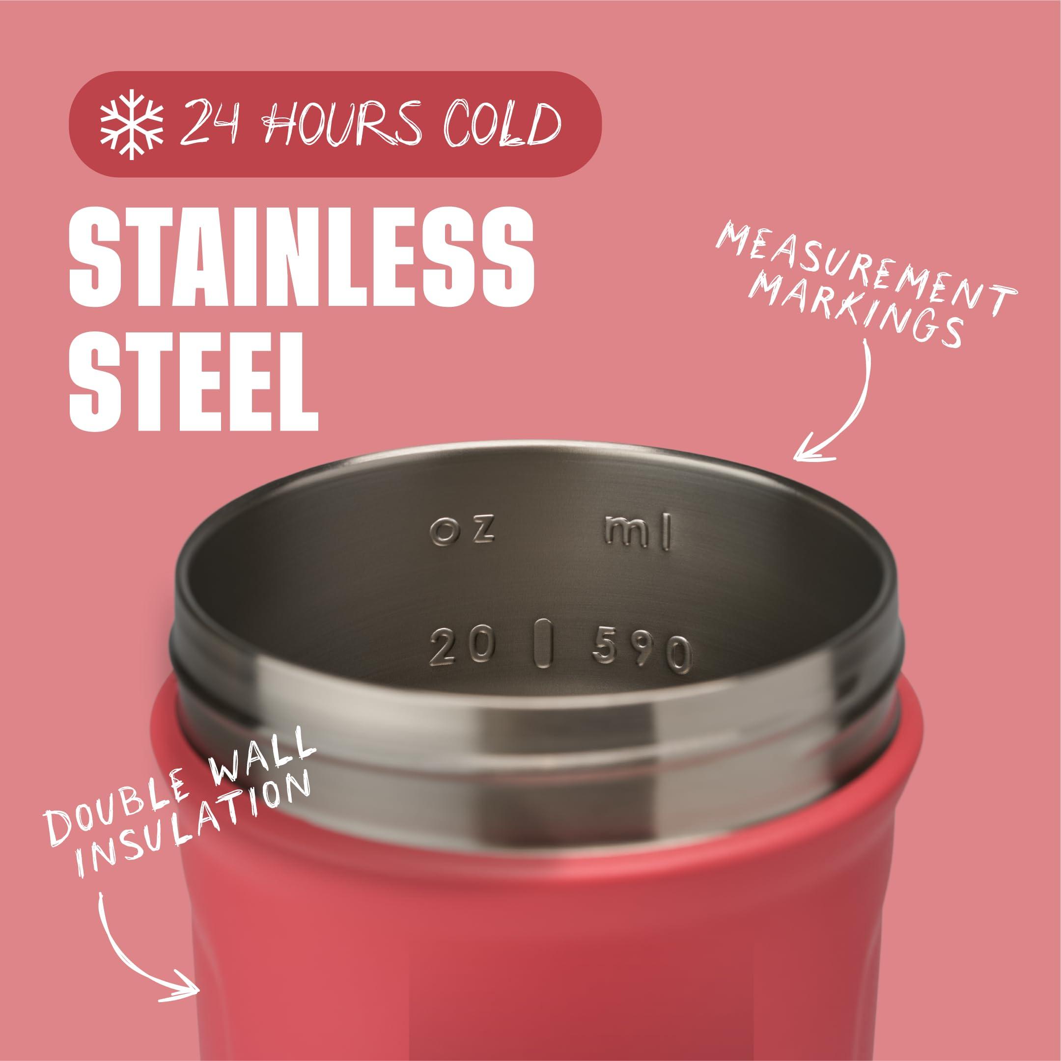 BlenderBottle BlenderBottle Strada Shaker Cup Insulated Stainless Steel Water Bottle with Wire Whisk, 24-Ounce, Pink