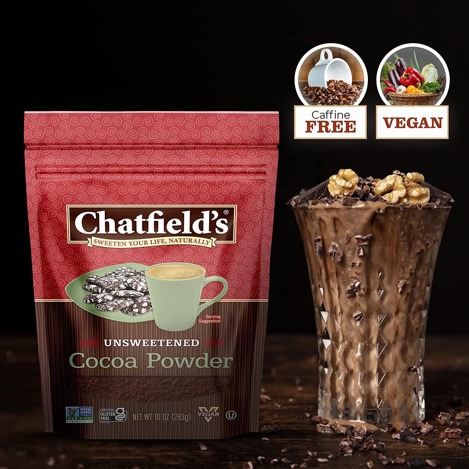 Chatfield\'s Chatfields All Natural Cocoa Powder Unsweetened 10-oz Pouch, Natural and Nutritious, Premium Quality, Sugar-Free, Gluten-Free, Vegan, Kosher, Non-GMO Verified - (3 Pack)