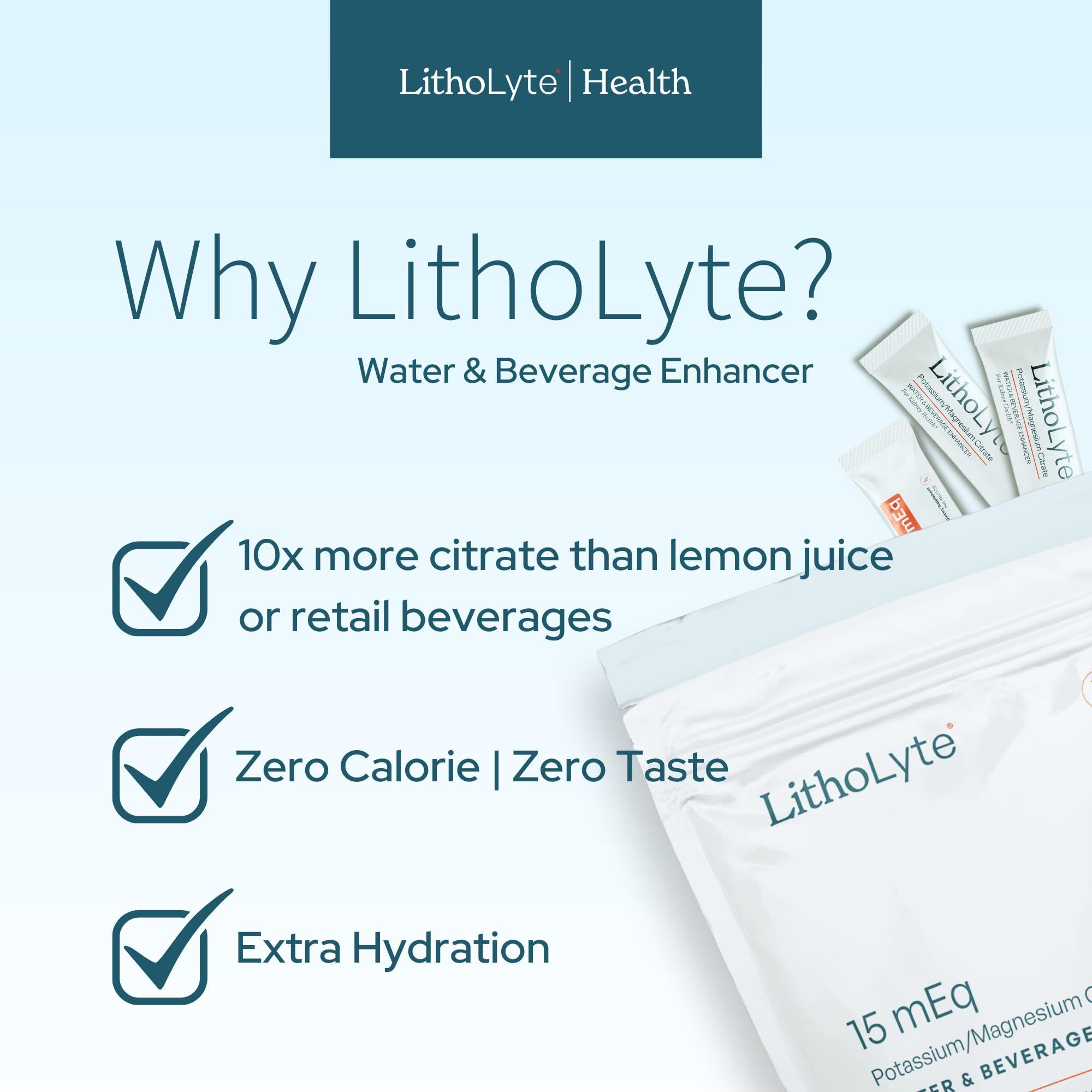 LithoLyte LithoLyte Kidney Health | Water & Beverage Enhancer 10 mEq, Developed by Urologists, 1-Pack (60 Sticks)