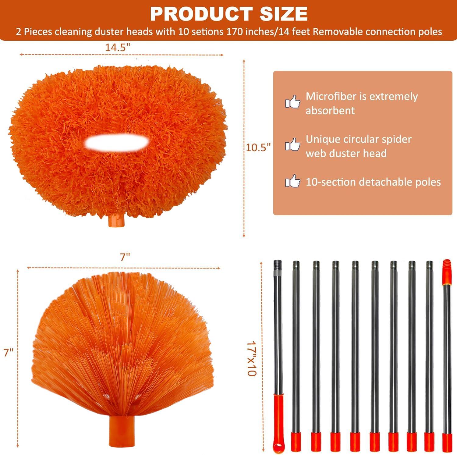 M-jump 20+ Feet High Reach Dusting Kit, Cobweb Duster & Ceiling Fan Duster with 3-14 ft Extension Pole for Cleaning, Microfiber Feather Duster Cleaner for Cleaning Walls Bookshelves Furniture Door Window