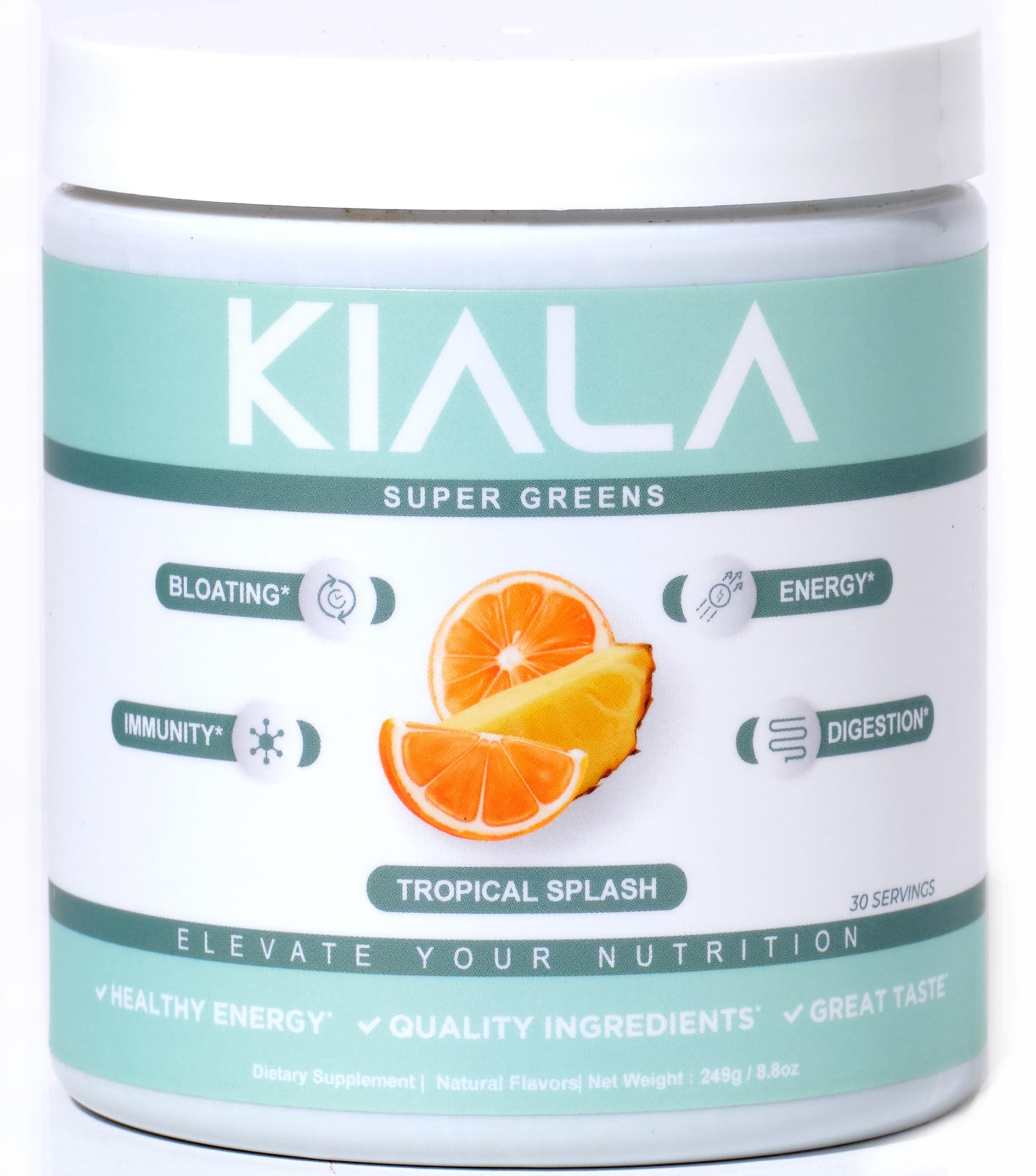 Kiala Nutrition Kiala Nutrition Super Greens, Organic Greens Powder with Spirulina & Chlorella for Digestion, Gut Health, Immunity & Energy, Gluten Free, Vegan, Daily Support for Women, Tropical Splash, 30 Servings