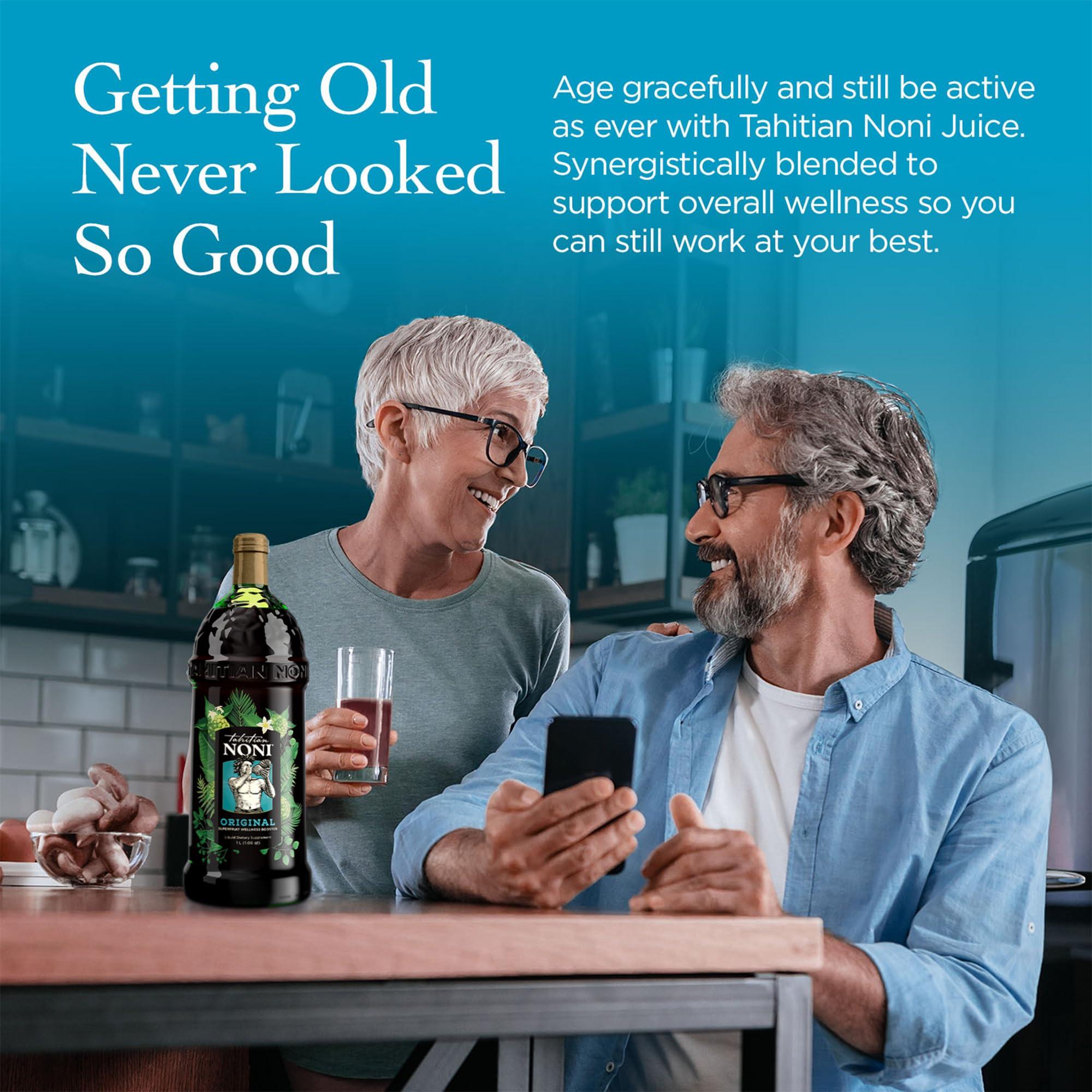 Tahitian Noni Tahitian Noni Juice by Morinda - Original and Authentic Noni Fruit Puree with Natural Blueberry & Grape (Resveratrol) - Invigorating Daily Superfood Drink for Enhanced Vitality - 4x1L Bottles/Case