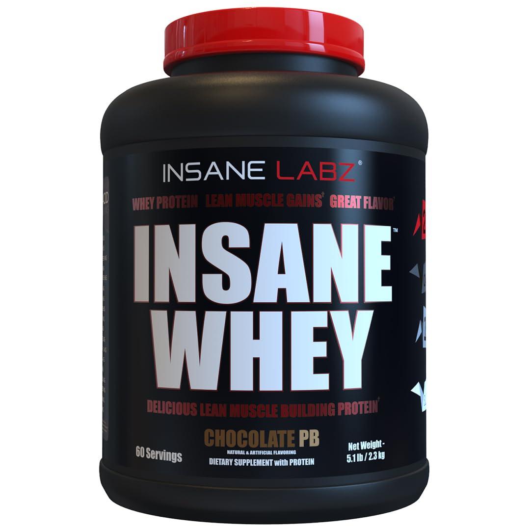 Insane Labz Insane Labz Insane Whey,100% Muscle Building Whey Protein, Post Workout, BCAA Amino Profile, Mass Gainer, Meal Replacement, 5lbs, 60 Srvgs (Packaging May Vary) (Chocolate Peanut Butter)