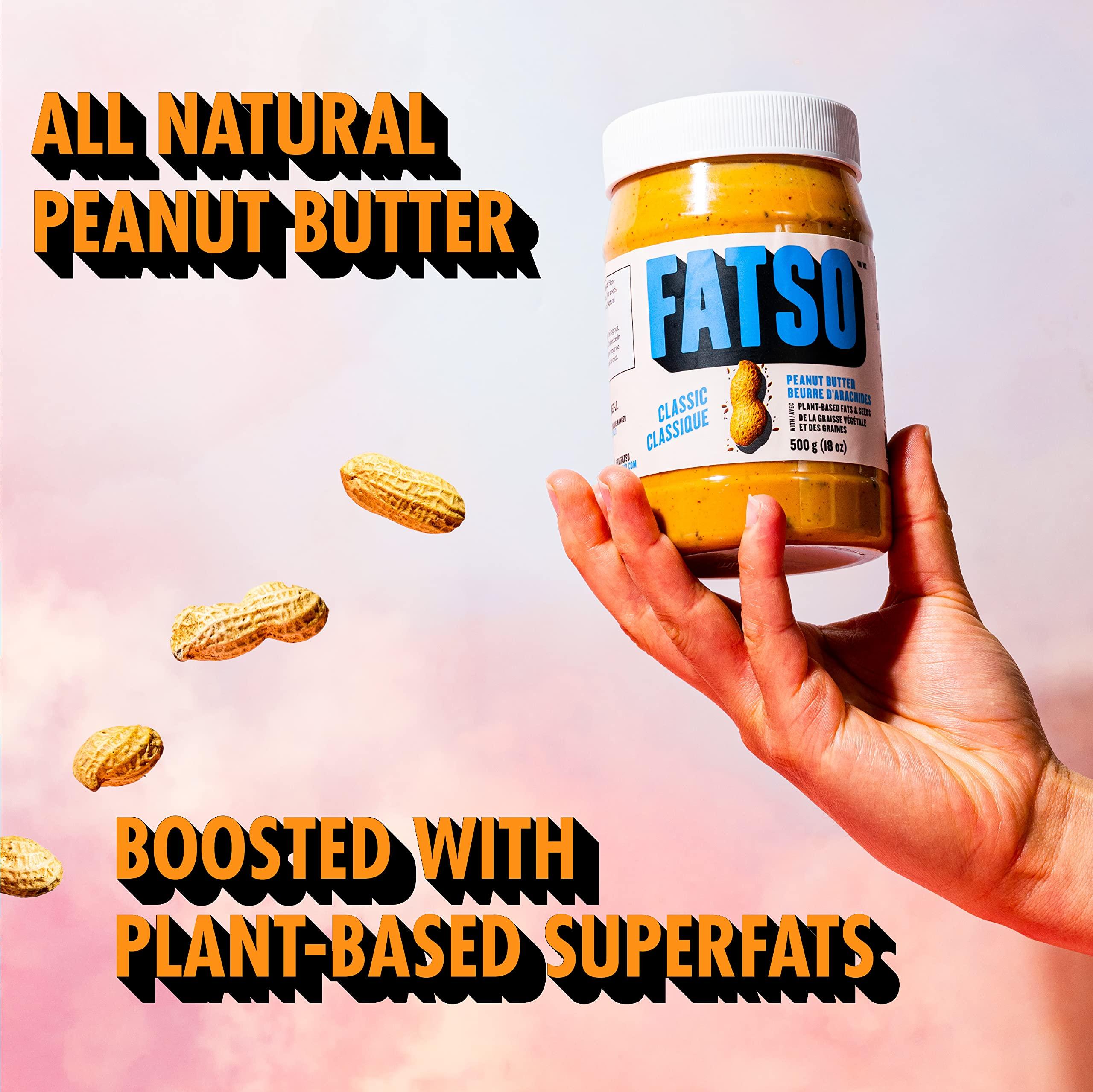 FATSO FATSO Classic Natural Peanut Butter - Vegan Nut Butter Spread w/Plant-based Seeds & Superfats - Keto-friendly, Gluten-free & Sugar-free Protein Butter - (16oz Jar)