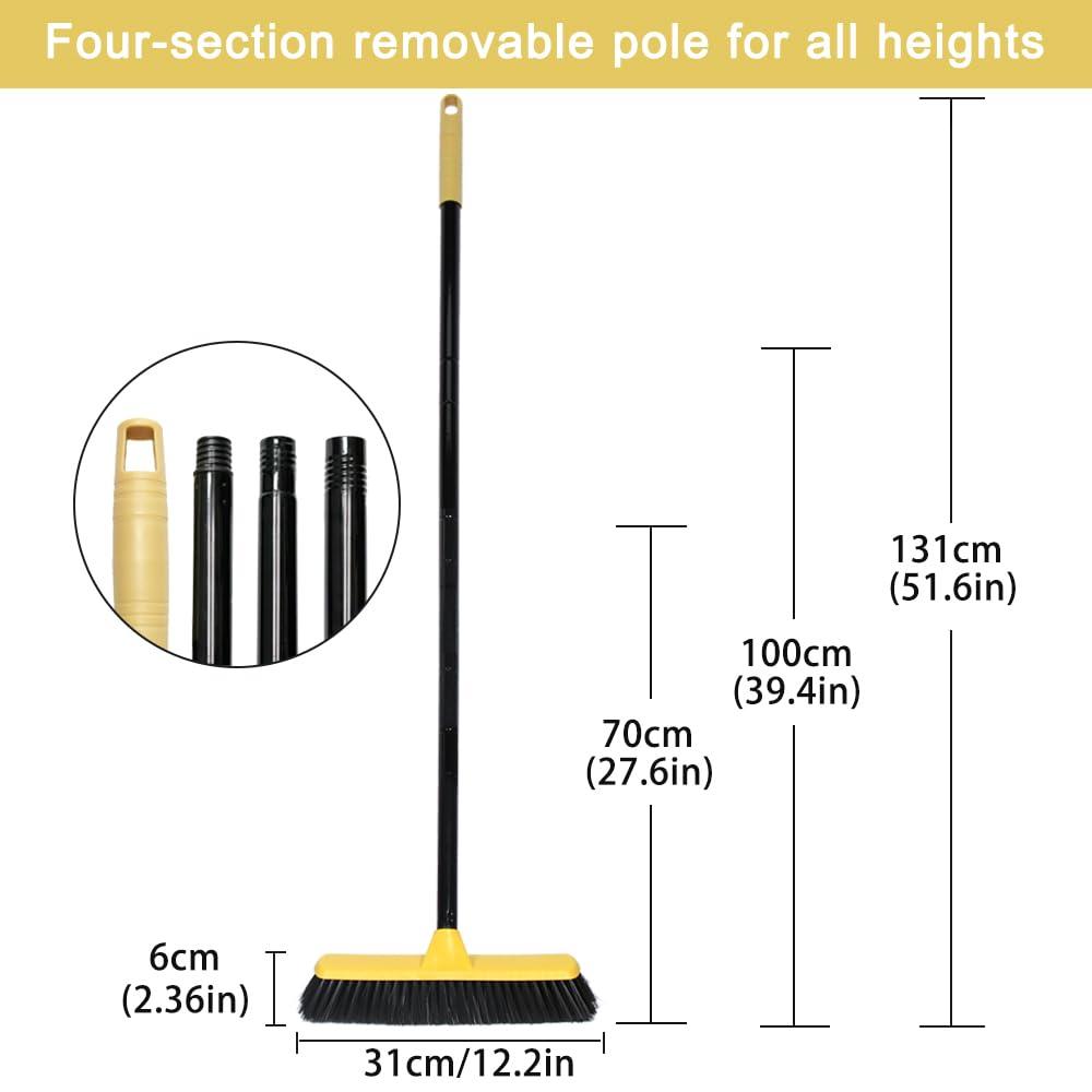 LandHope Push Broom with Long Handle, Floor Brush 47.6 inch Soft Bristle Broom 12.2" Wide for Cleaning Bathroom Kitchen Patio Garage Deck Tile