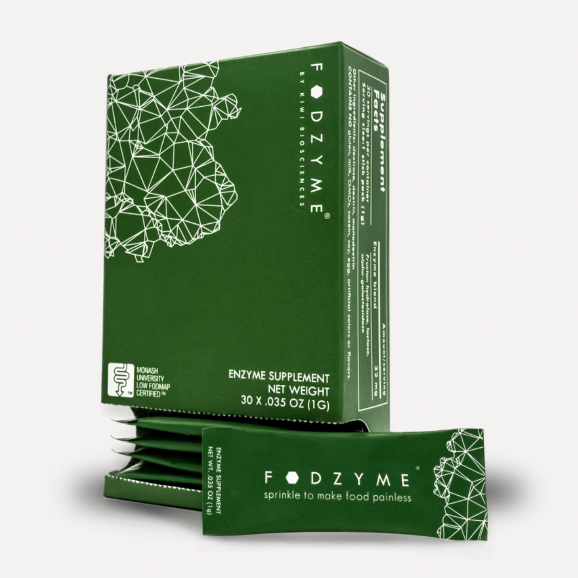 FODZYME FODZYME 30 Dose On-The-Go Kit - Relief for Bloating, Gassiness, Constipation, Diarrhea, Abdominal Pain - Digestive Enzymes for Travel, Dining Out, Family Meals - Onion, Garlic, Bread, Beans, Dairy