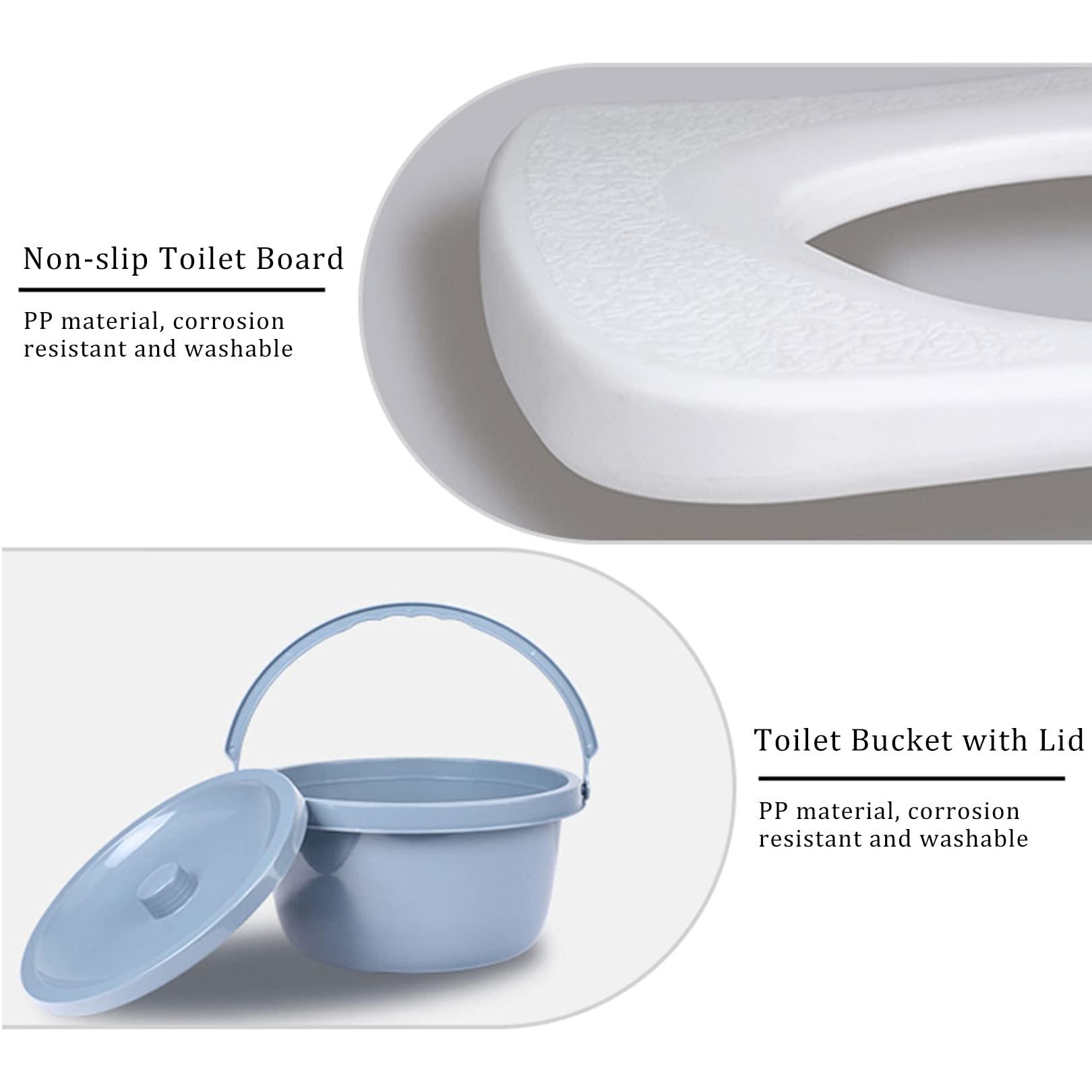 NileMAll Foldable Bedside Commode Chair - Heavy Duty Stainless Steel Commode Seat, Bedside Potty Chair for Adults, Medical Handicap Toilet Seat with Handles and Bucket