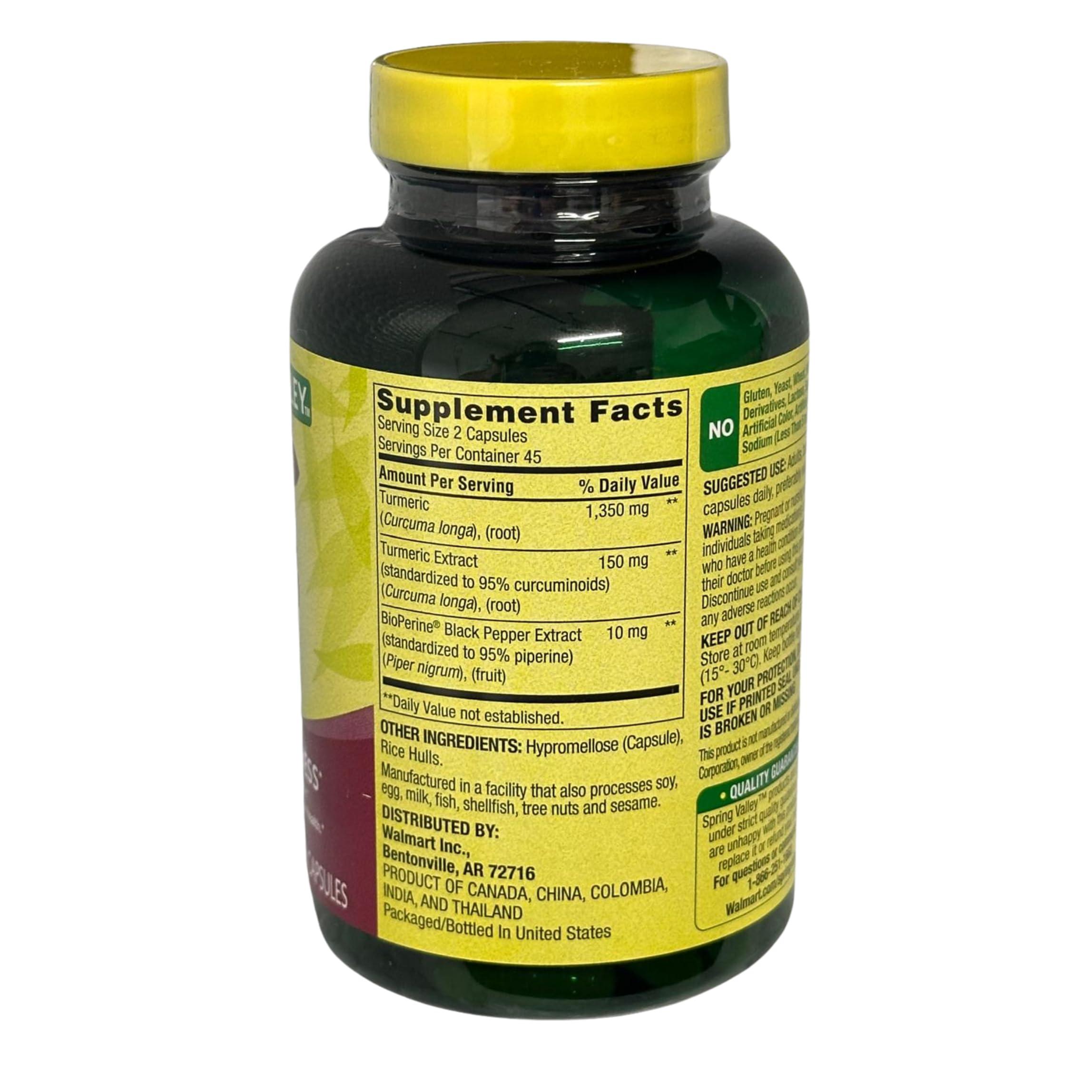 FUSION SHOP STORE Smart choices, meaningful life! Spring Valley Turmeric Curcumin 1500mg- with Black Pepper Vegetarian Capsules, 90ct (Pack of 1), Boxed by Fusion Shop Store