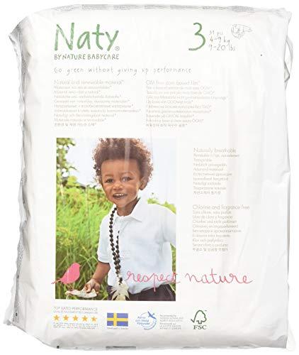 Eco by Naty Naty by Nature Babycare Eco-Friendly Premium Disposable Diapers for Sensitive Skin, Size 3, 4 packs of 31 (124 Count) (Chemical, chlorine, perfume free)