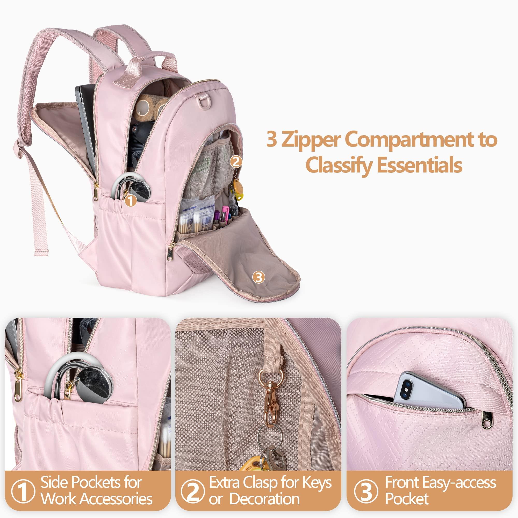 Fasrom Fasrom Nurse Bag Backpack for Work Women with USB Charging Hole, Home Health Clinical Bag with Laptop Compartment for Nursing Staff, Medical Assistants, Pink (Empty Bag Only)