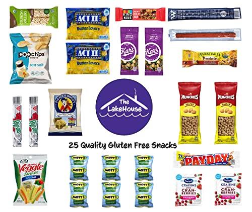 The LakeHouse LakeHouse 25 Gluten Free Snacks - Quality Celiac-Friendly Healthy Snacks Variety Pack For Kids Adults - Gluten Free Snack Box - College Care Package Gift Basket - Snack Boxes For Kids