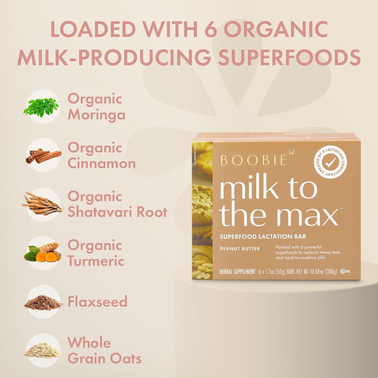 Boobie Brands Boobie Bar Superfood Peanut Butter Lactation Bar for Breastfeeding Moms to Increase Milk Supply | #1 Selling Lactation Snack Bars | Vegan, Fenugreek-Free, Gluten-Free, Dairy-Free (12 Bars)