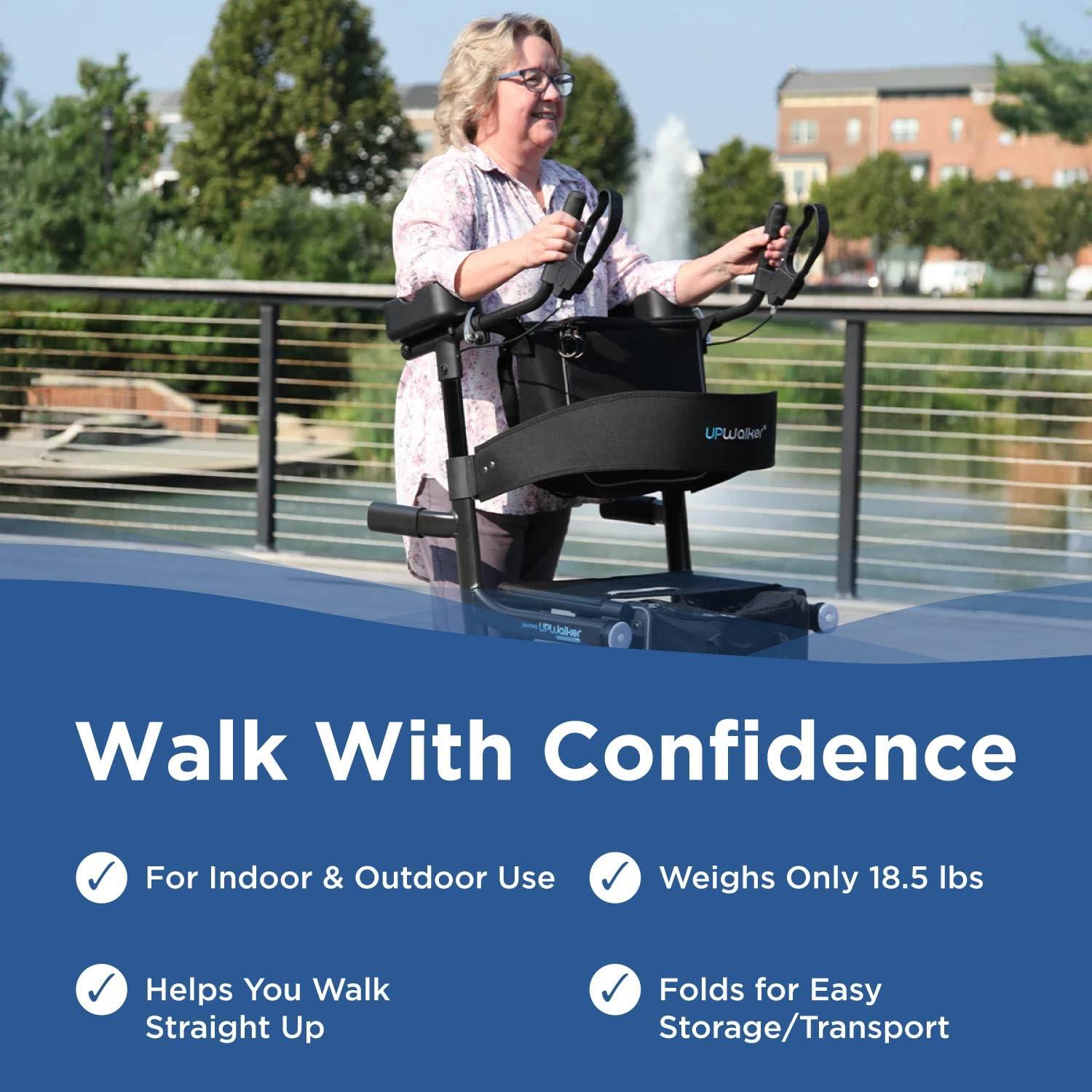 LifeWalker Journey UPWalker Premium Lite The Original Upright Walker Premium, Lightweight Adjustable Upright Rollator Walker with Narrow Build, Motion Sensor Lights, & Seat for Seniors