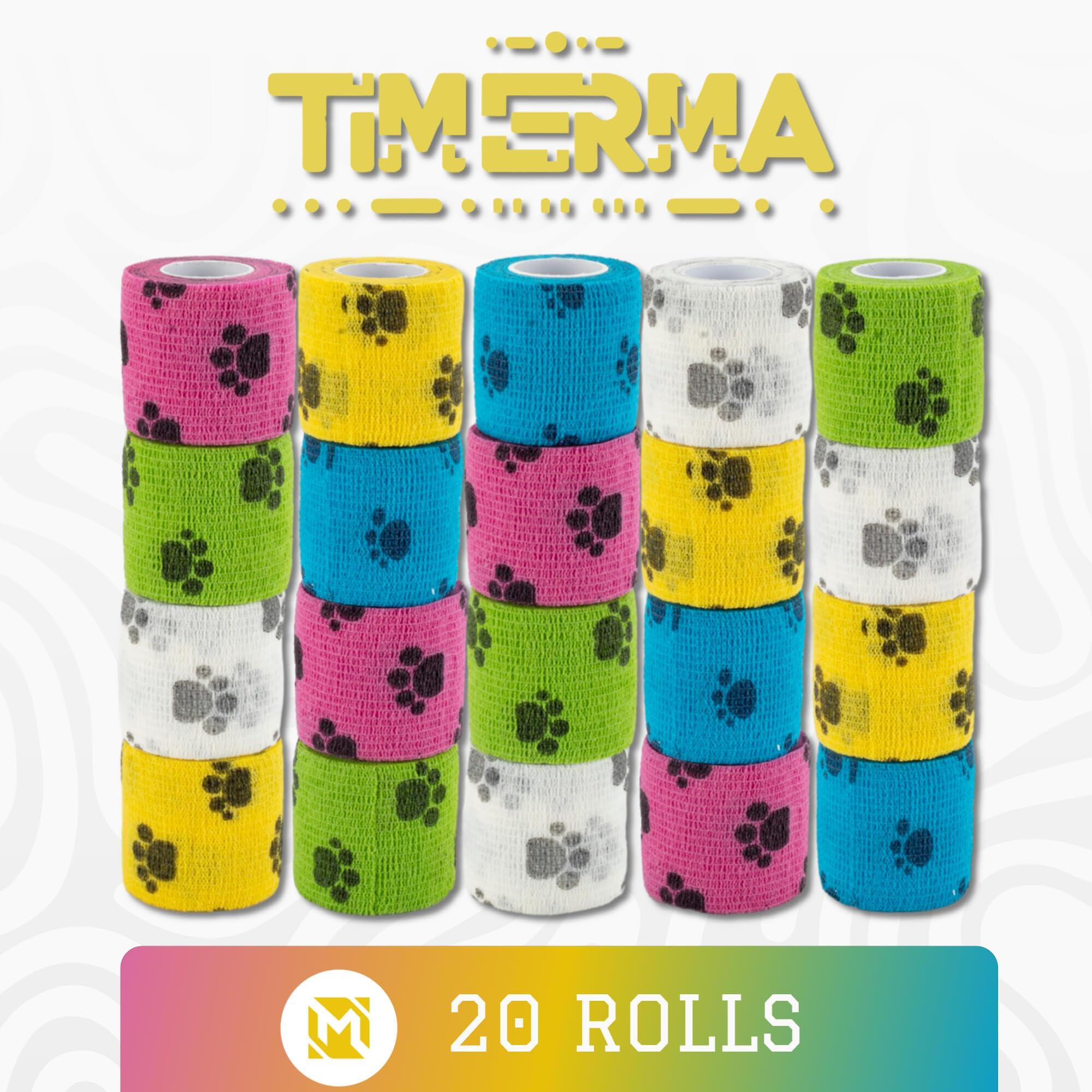timerma timerma 20 Rolls Self Adhesive Bandage Wrap Elastic&Breathable Ideal for Wound Care, Sports & Joint Sprains Adhesive Vet Wrap Versatile Support for Dogs Cats Horses Birds, Pet First Aid (Pawprints)