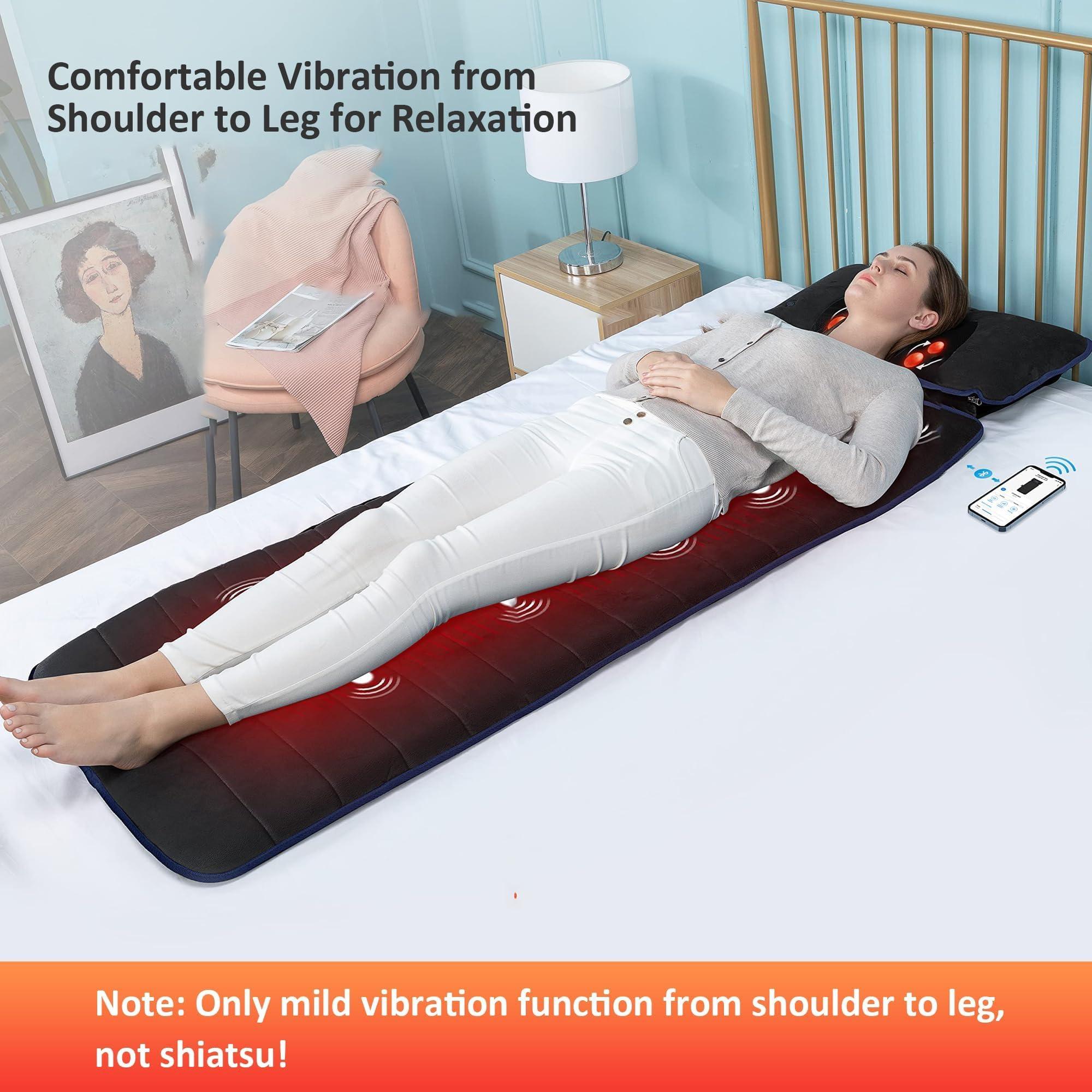 COMFIER COMFIER Full Body Massage Mat,10 Vibrating Motors Massage Pad with APP Control and Movable Shiatsu Neck Massage Pillow, 4 Heating Pads for Neck,Shoulders,Back Massager, Black