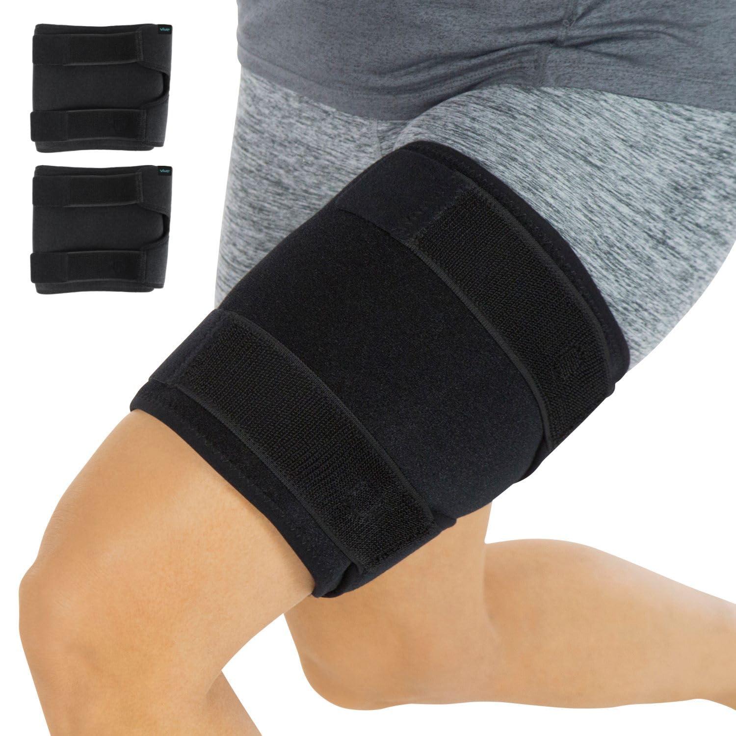 Vive Vive Thigh & Hamstring Compression Sleeve Brace for Men & Women (2 Pack, Black) - Pain Relief Support Wrap for Sciatica, Hip Flexor, Groin, Leg, Upper Thigh - Quick Results & Sciatic Nerve Recovery
