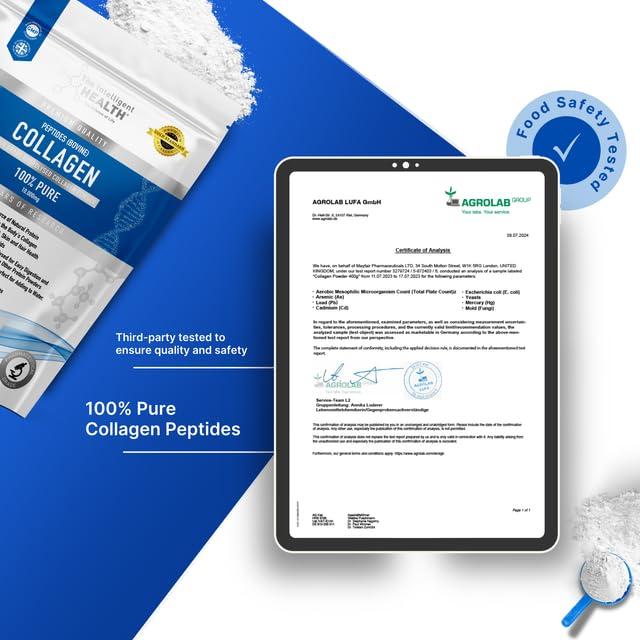 The Intelligent Health The Intelligent Health Hydrolyzed Collagen Peptides Powder, Grass Fed, High Protein, Unflavored, Gluten-Free, Paleo & Keto Friendly, 10g per Serving (200g) Supports Skin, Hair, Nails, Joints, & Bones