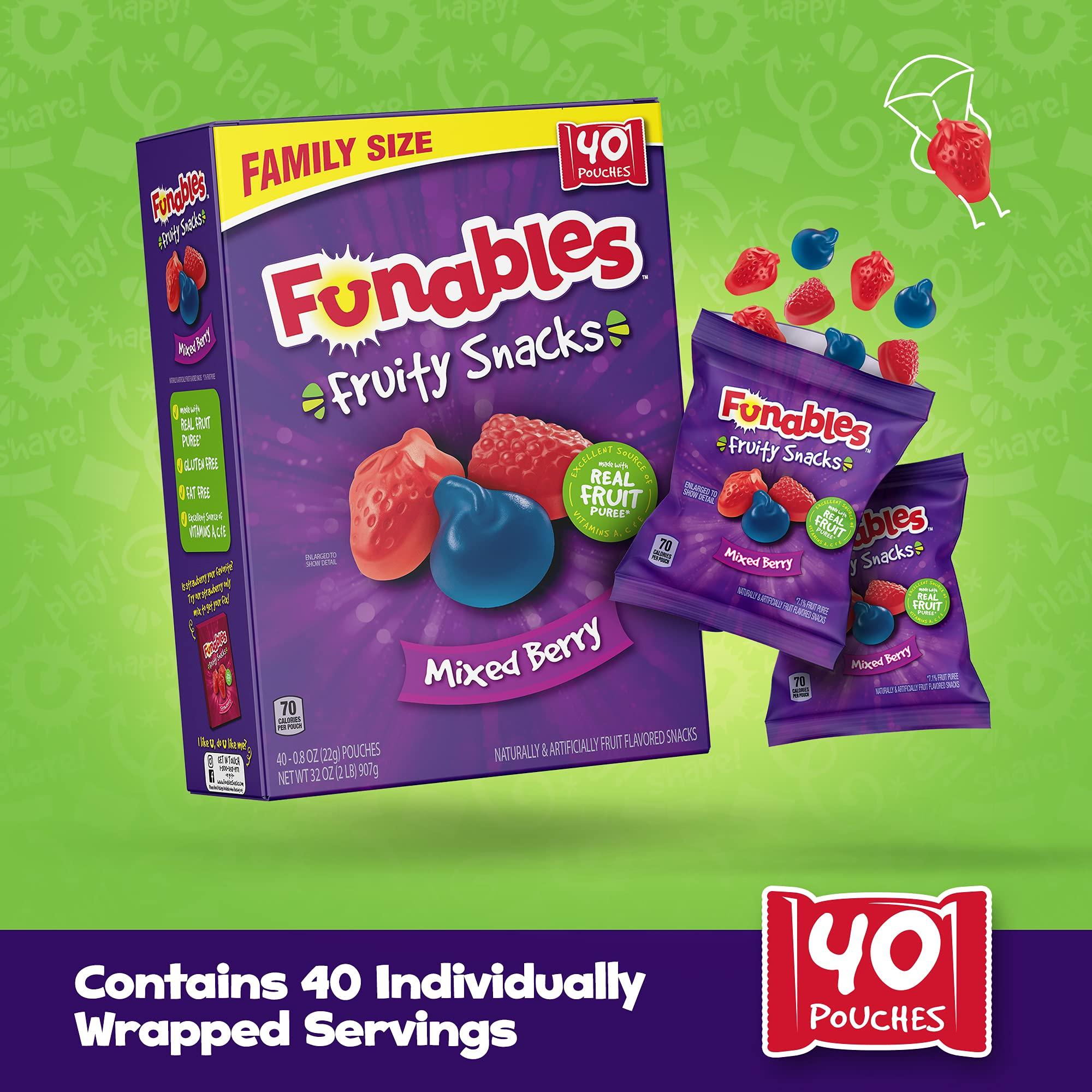 Funables Funables Fruit Snacks, Mixed Berry Fruit Flavored Snacks, 0.8 ounce Pouches (Pack of 80)