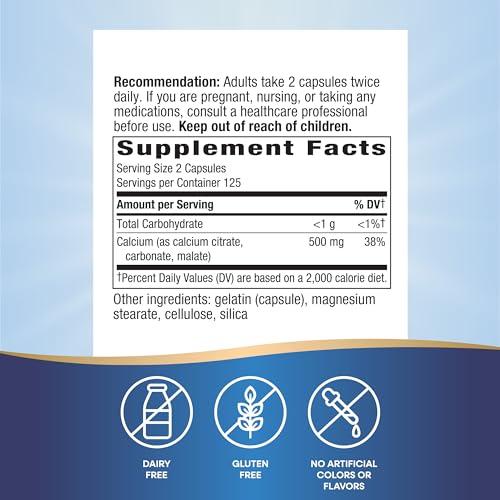 Nature's Way Nature\'s Way Calcium Citrate - 500 mg Calcium per 2-capsule Serving - For Bone Health & Muscle Function* - Blend of Citrate, Carbonate & Malate - Gluten Free - 250 Capsules (2 Pack)