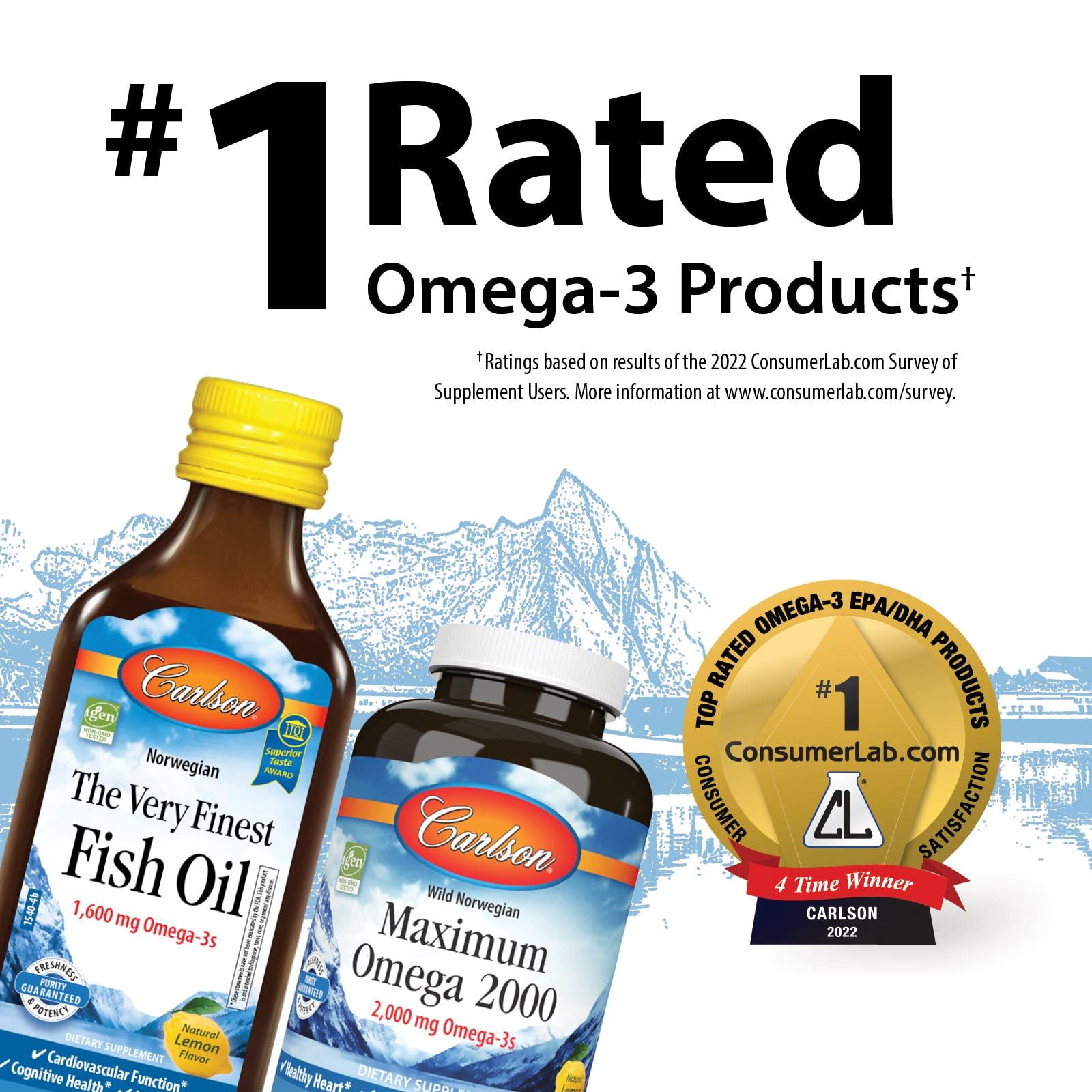 Carlson Carlson - Cod Liver Oil, 1100 mg Omega-3s + A & D3, Wild-Caught Norwegian Arctic Cod-Liver Oil, Sustainably Sourced Nordic Fish Oil Liquid, Unflavored, 500 ml (16.9 Fl Oz)
