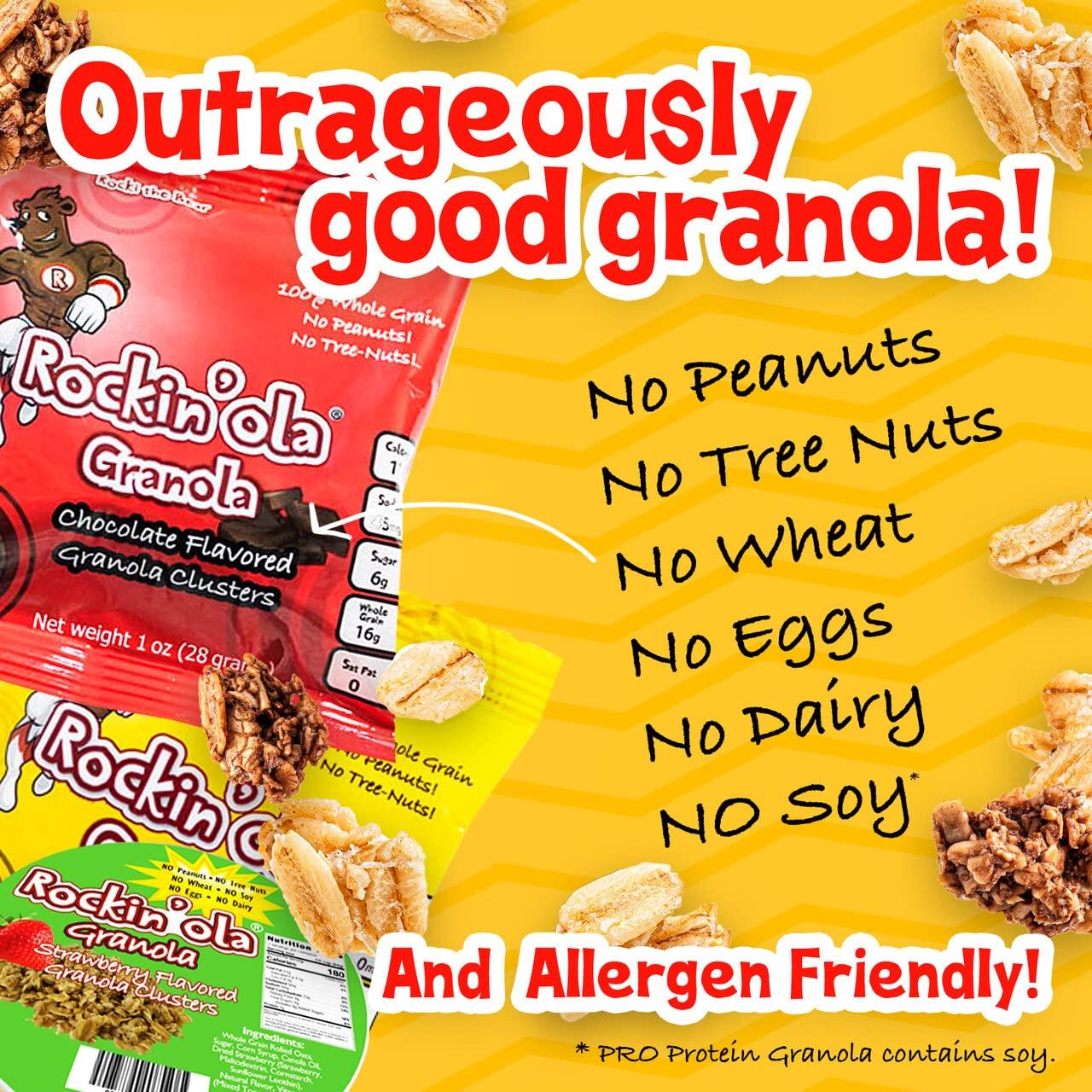 R ROCKIN' OLA Rockin Ola Protein Granola Clusters, Quick Breakfast Snack, Allergen Free, No Artificial Flavors, Colors or Preservatives, On-The-Go Healthy Snack Packets (25 Count, Protein Granola)