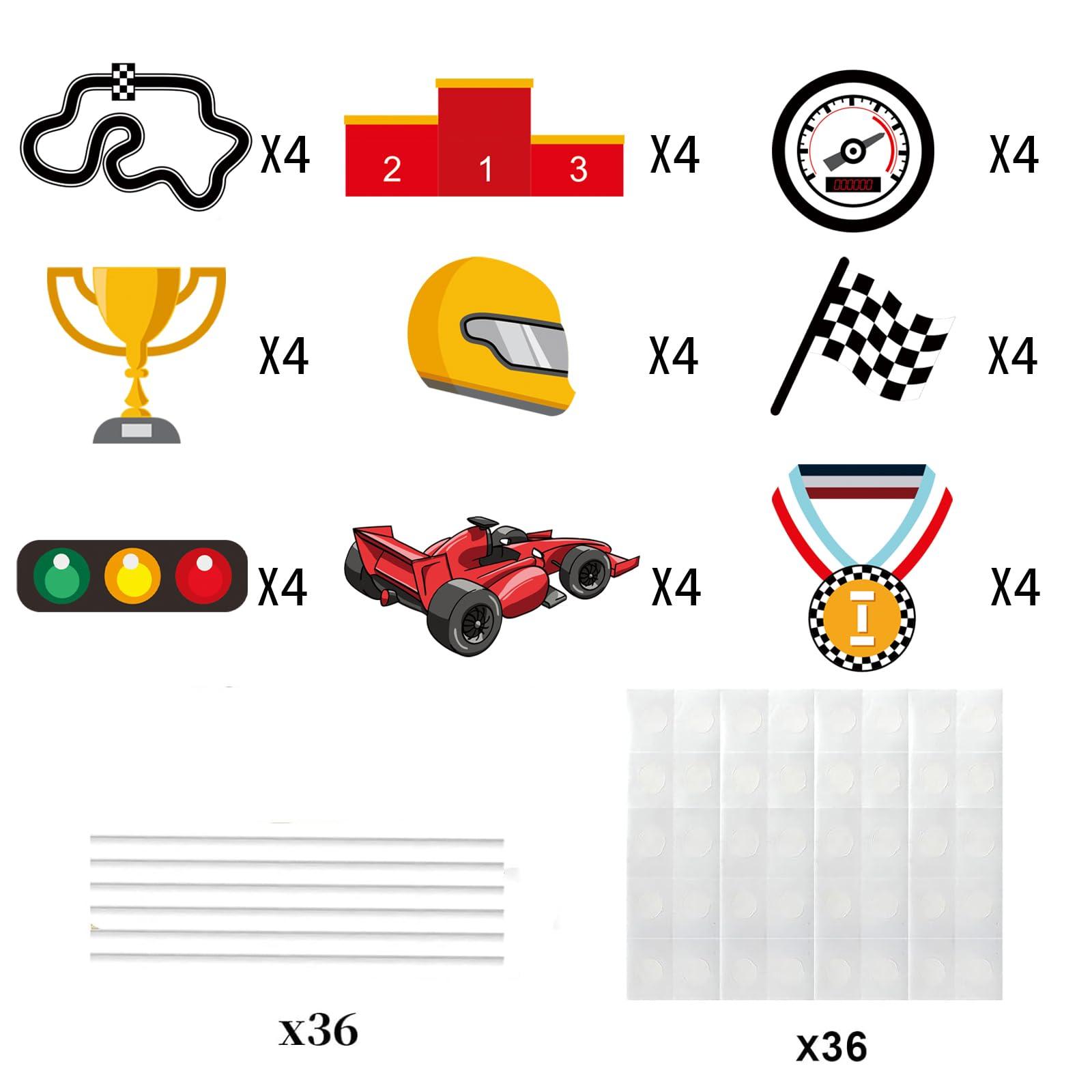 HYYHXFS 36Pcs Racing Car Cupcake Toppers Racing Car Happy Birthday Cake Party Decorations Checkered Track Trophy Two Fast Fast One Cupcake Picks Kids Boy Girl Birthday Party Supplies