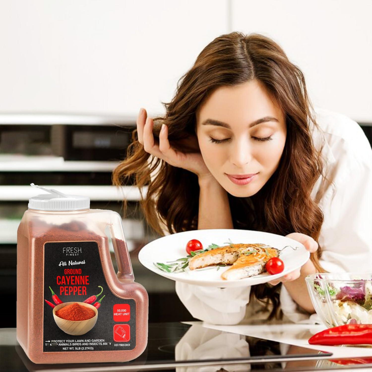 Fresh Finest Cayenne Pepper Powder Bulk 5 LB All Natural Red Pepper Spice 50,000 SHU Heat, Commercial and Home Cooking