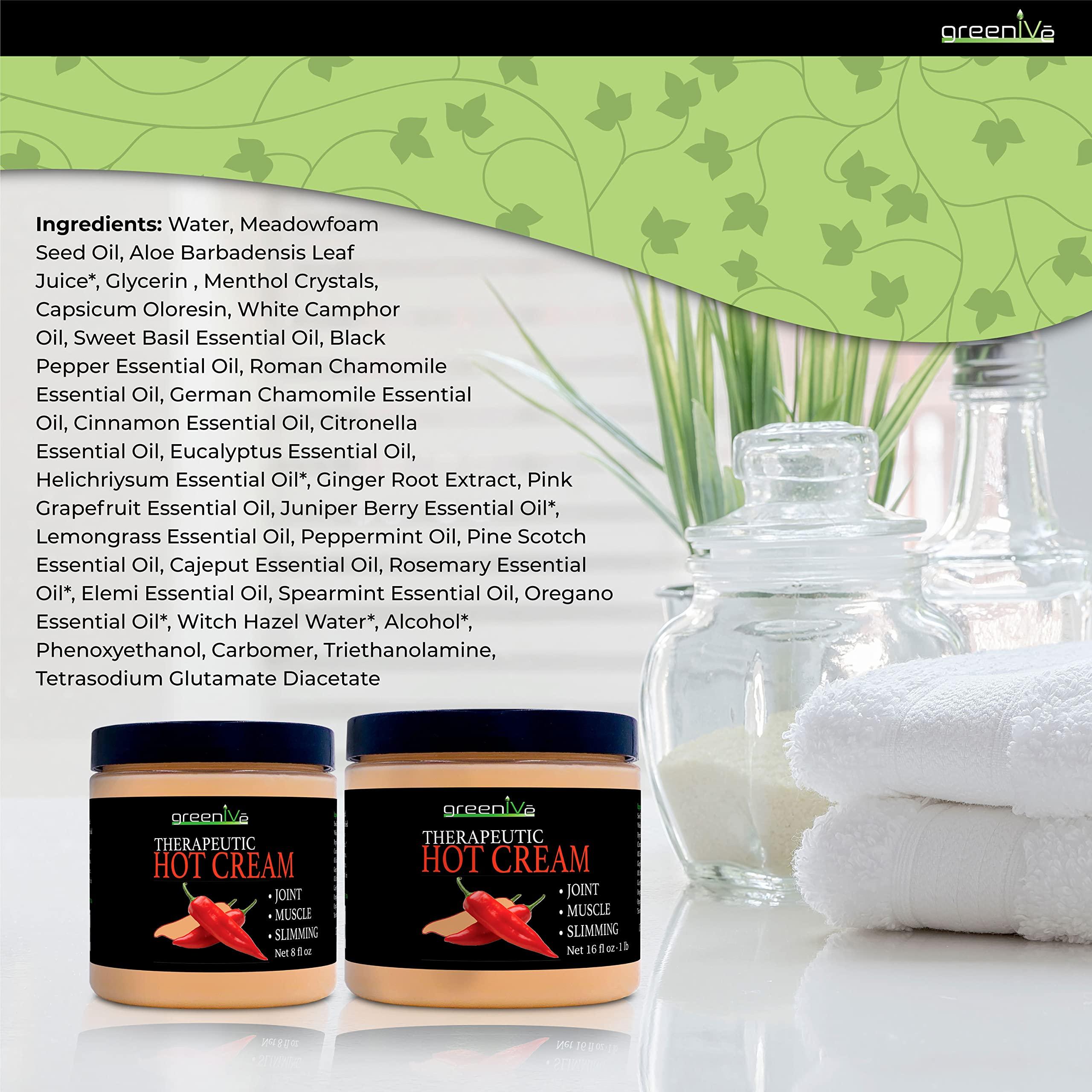 Greenive GreenIVe Hot Cream Massage Lotion for Joints Muscles and Skin Tighting Wraps Hot & Cold Sensation Bulk Jar (16oz Jar)