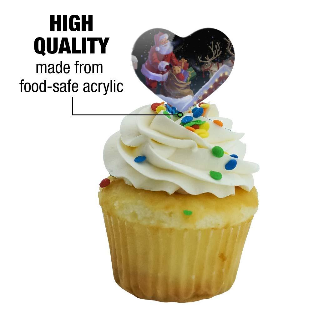 GRAPHICS & MORE Christmas Holiday Santa Rooftop Magic Heart Love Cupcake Picks Toppers Decoration Set of 6