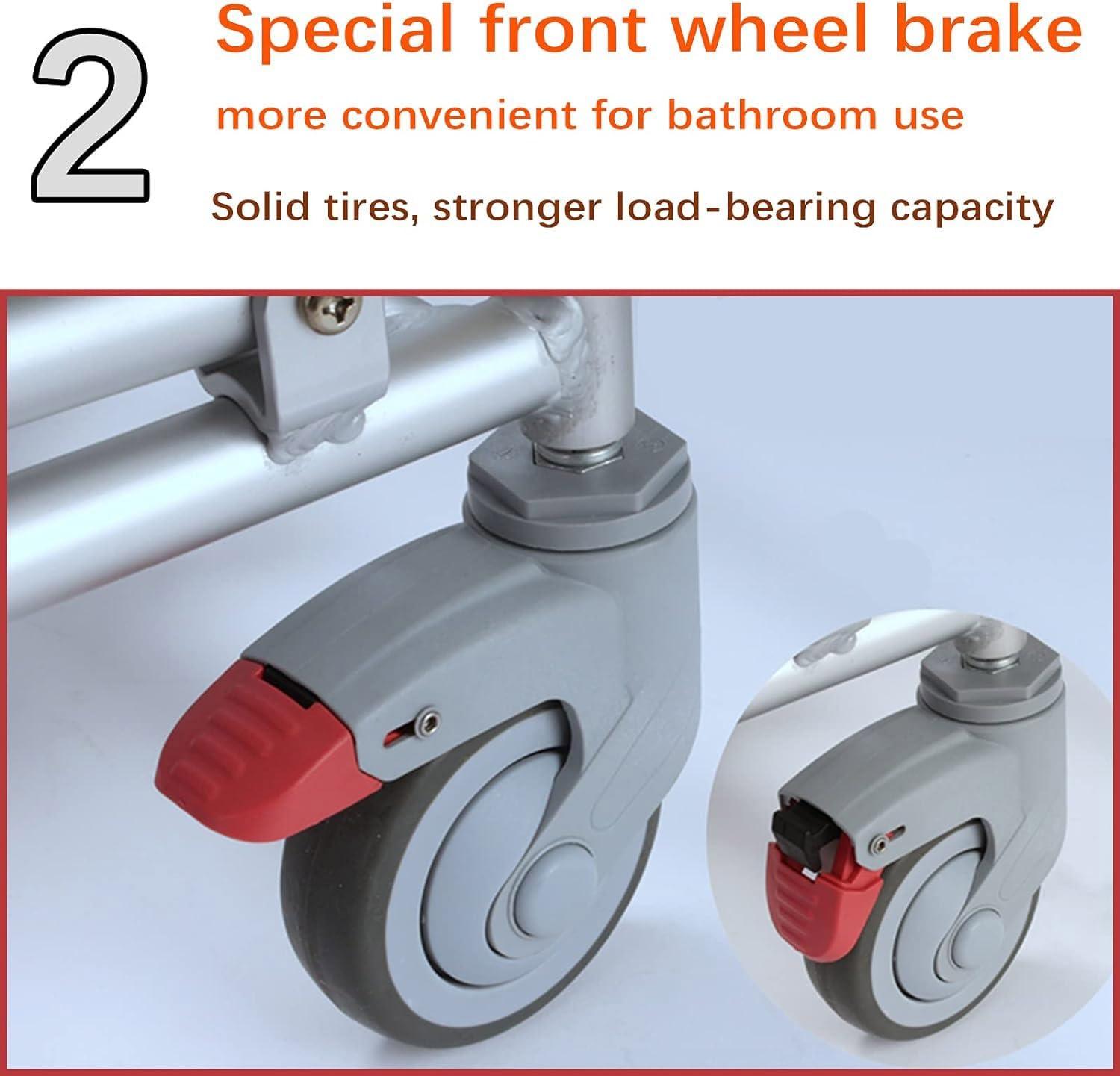 WETOBO Wheel Chair Shower Bath Stool Foldable with Wheels for Elderly and Disabled, Shower Stool with Flip-up Arms and Ergonomic Back - Wheelchair + Shower Chair Two in One