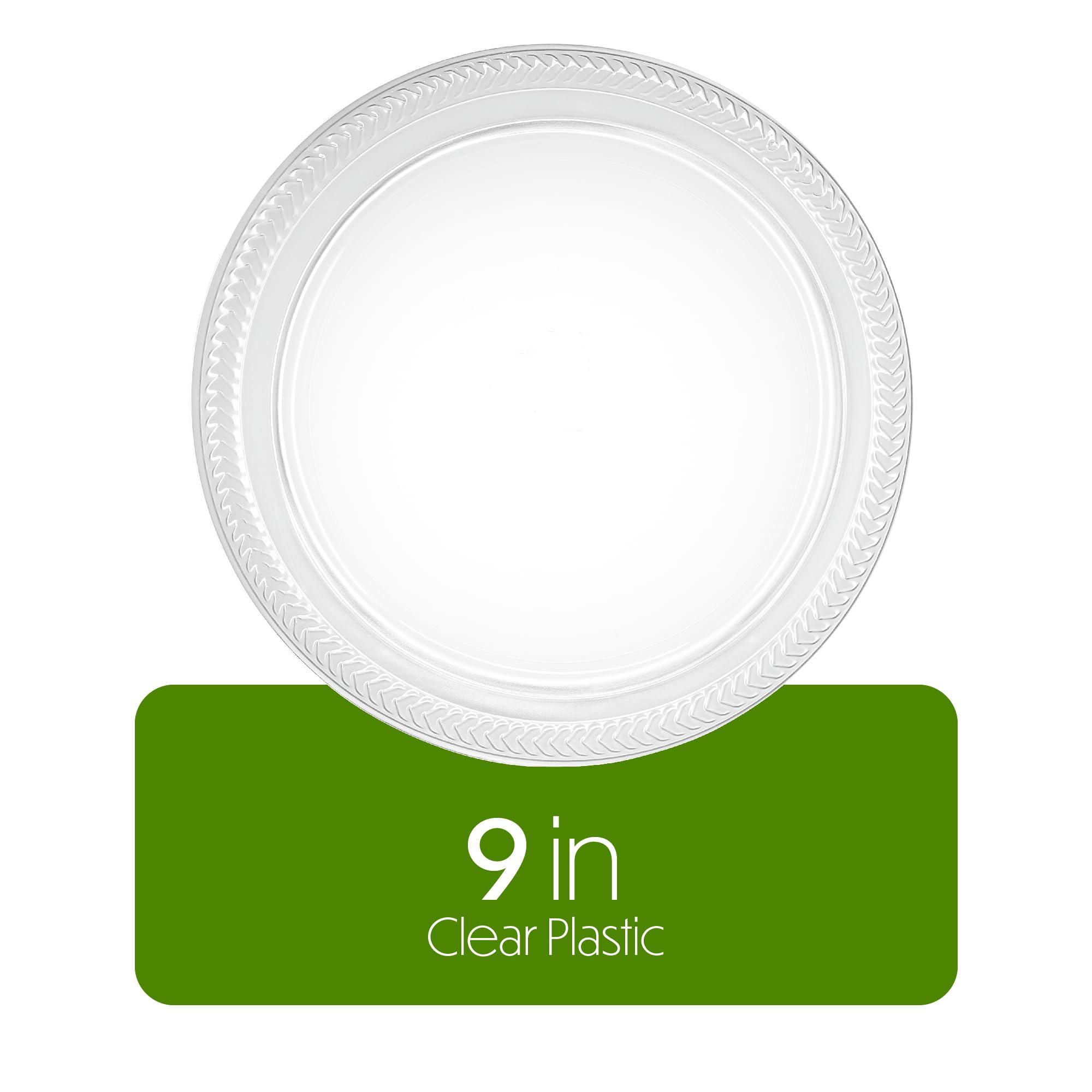 PLASTICPRO PLASTICPRO 80 Pack Clear Plastic Plates 9 Inch Durable Disposable Plastic Dinner Plates for Parties Events BBQ