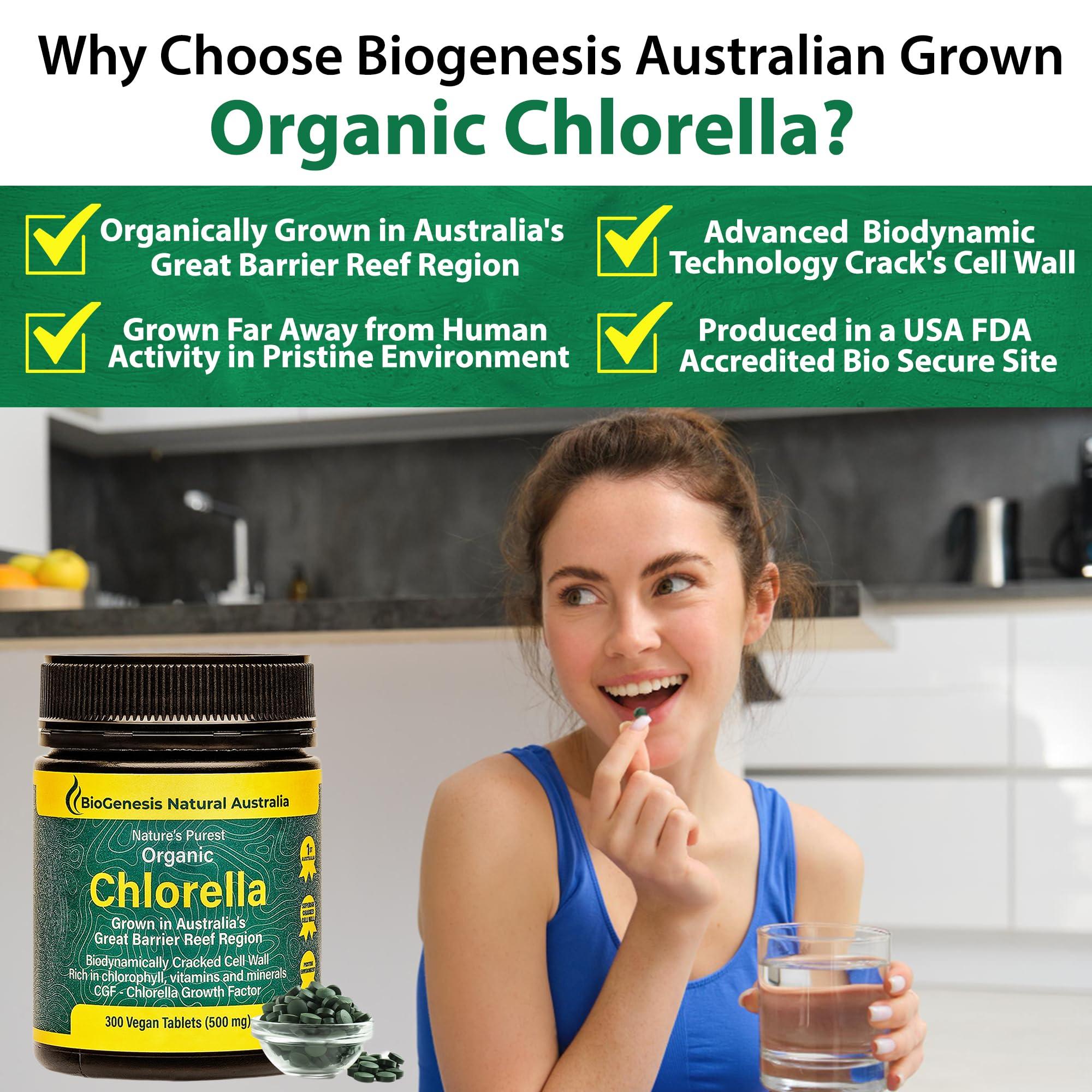 Biogenesis Organic Chlorella Tablets, Australian | Advanced BioDynamic Cracked Cell Wall | Chlorophyll-Rich, Vitamins, Minerals, Chlorella Growth Factor | Supports Good Health | Vegan Tablets (Mixed Berry, 300)