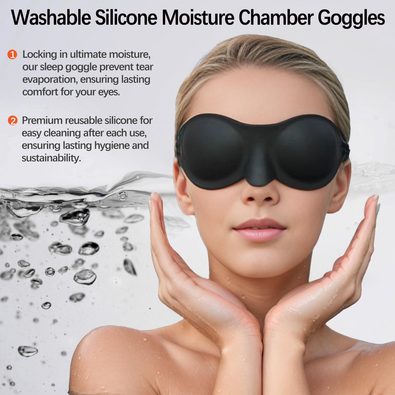 Vowleike Moisture Chamber Glasses for Dry Eyes - Vowleike Soft Silicone Sleep Goggles, Reusable Comfortable & Lightweight Sleep Mask, CPAP Compatible, Elastic and Stretchable Strap (Black)