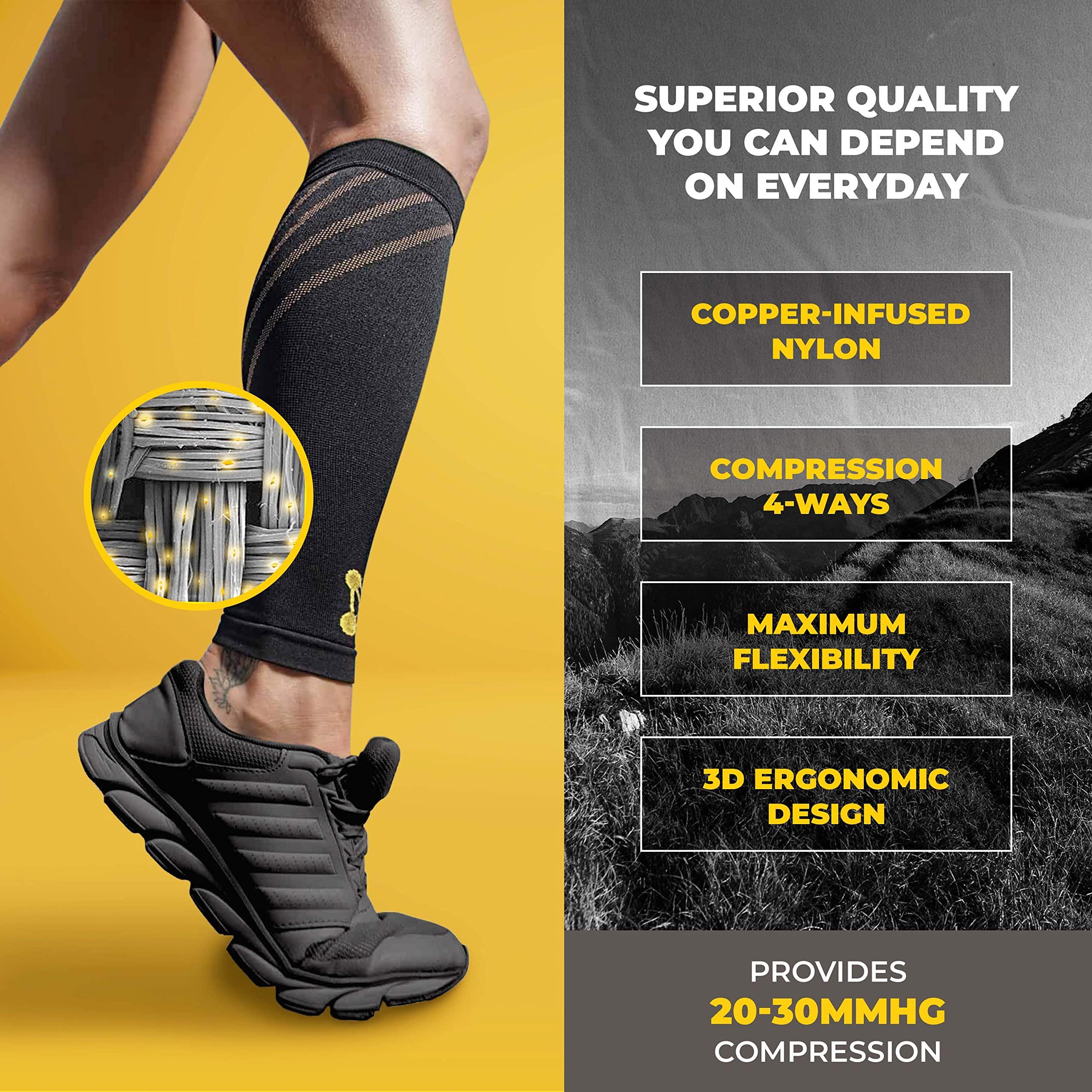 CopperJoint Calf Compression Sleeve for Men & Women Leg Compression Sleeve for Shin Splint Relief, Leg Cramps, Varicose Vein Compression Leg Sleeve, Calf Sleeves for Runners -Copper Infused Nylon 20-30mmHg Large