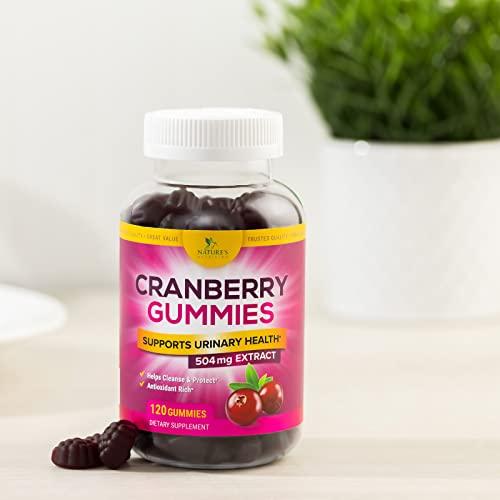 Nature's Nutrition Cranberry Gummies - Urinary Tract Health Gummy + Vitamin C - 25,000mg - Triple Strength Cranberry Concentrate Extract Supplement Pills, Ultimate Potency, Non-GMO, Gluten Free - 120 Gummies