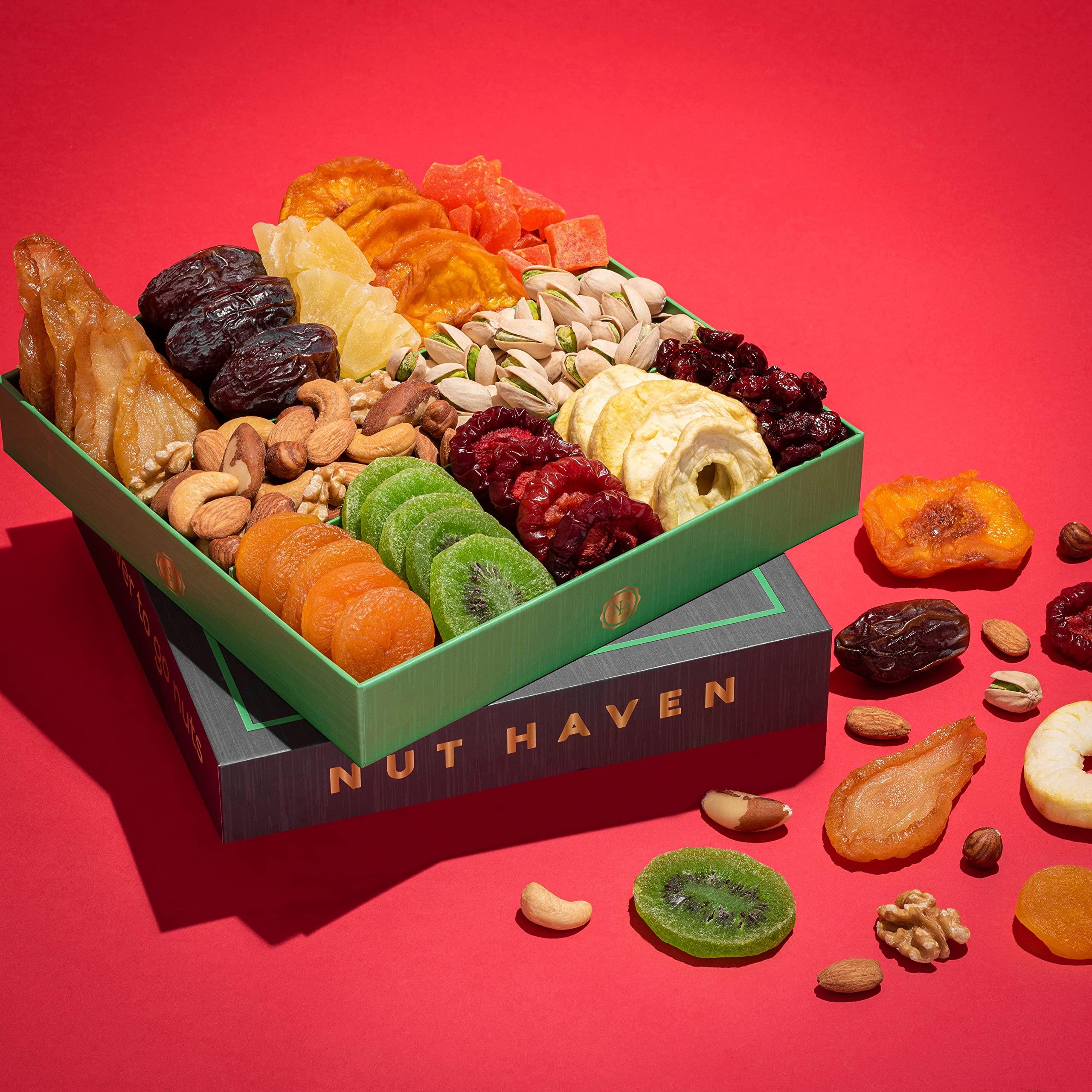 Nut Haven Holiday Christmas Dried Fruit & Nuts Gift Basket - Fresh Dried Fruit & Nuts Gift Basket - Assorted Food Gift Box for Thanksgiving, Family, Men, Women, Husband, Sympathy, Men & Women.