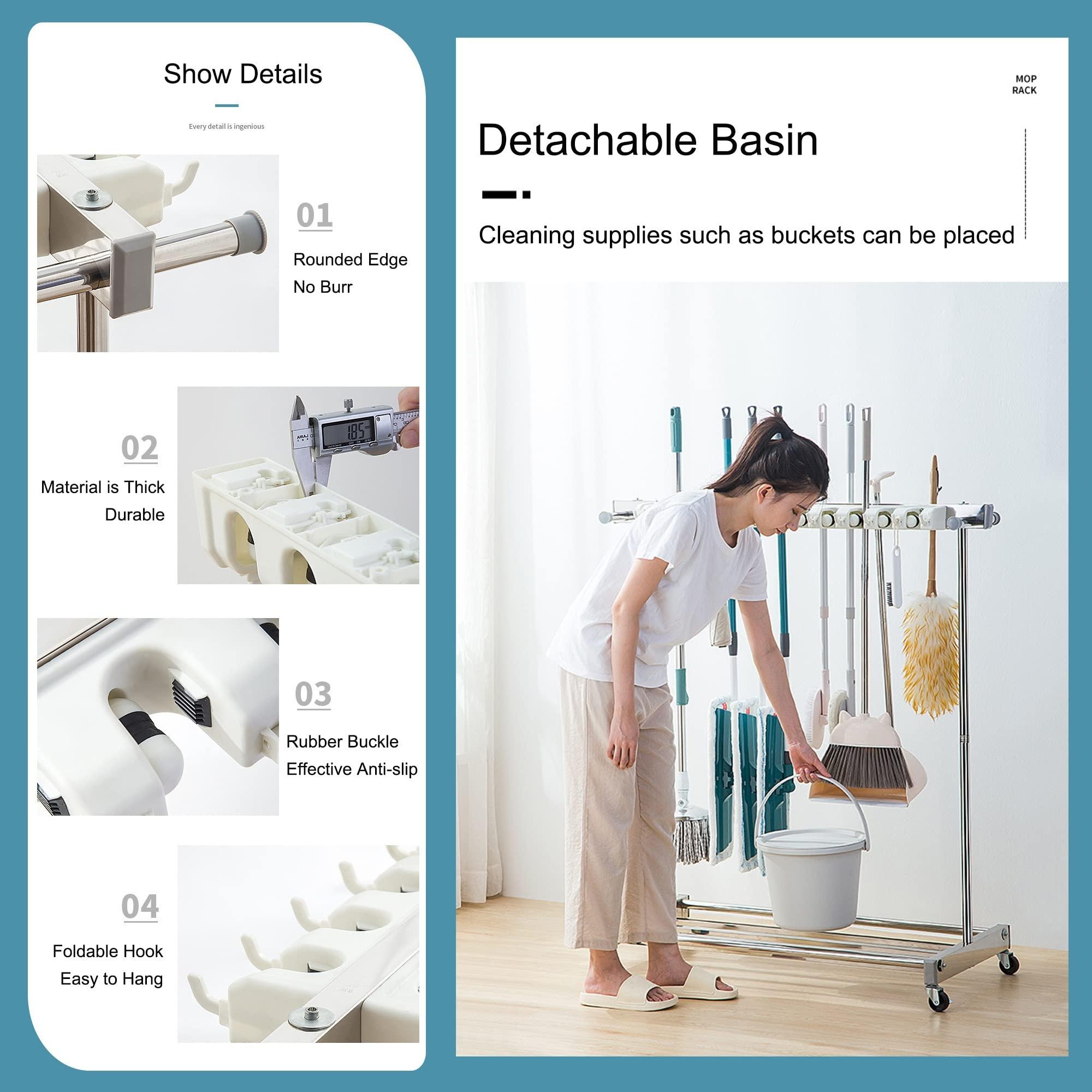 WXZX Utility Rack for Mops And Brooms,Cleaning Tool Cart Mop Holder Umbrella Stand,Movable Commercial Mop Rack, Mop Drain Rack,Can put wet mops, with Wheels,for Garden,Garage,Schools,Hospitals,Hotels ( Col