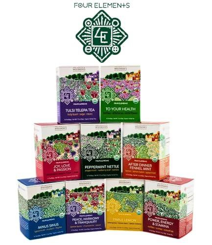 Four Elements Four Elements 4E Triple Lemon Tea, Blended with Lemongrass, Lemon Balm and Lemon Verbena, 100% Organic Herbal Tea, 16 Teabags, 1.2 OZ